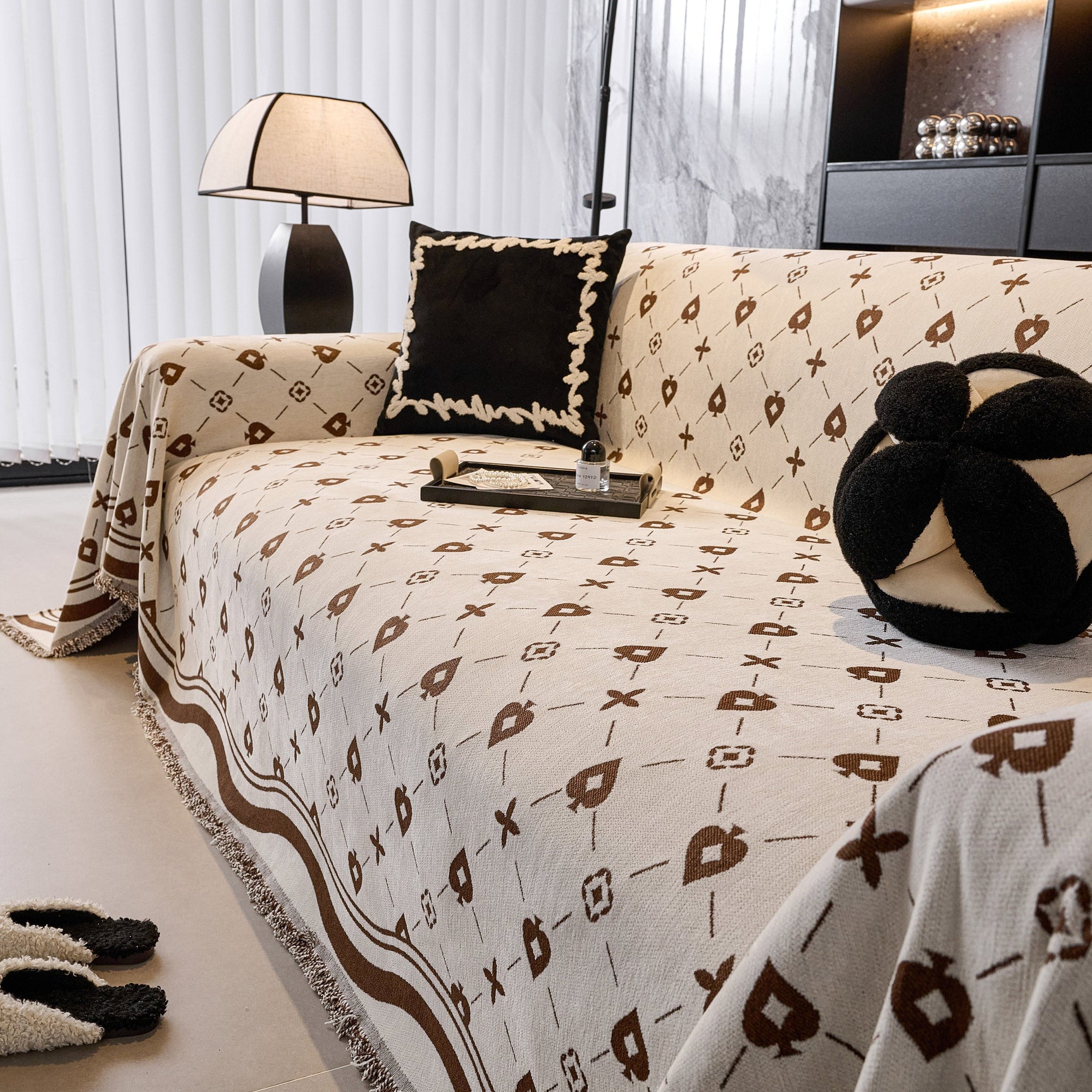 Chenille Jacquard Sofa Throw Cover Blanket, Luxury Thick Woven Couch Cover for Sofa - Ornate Home