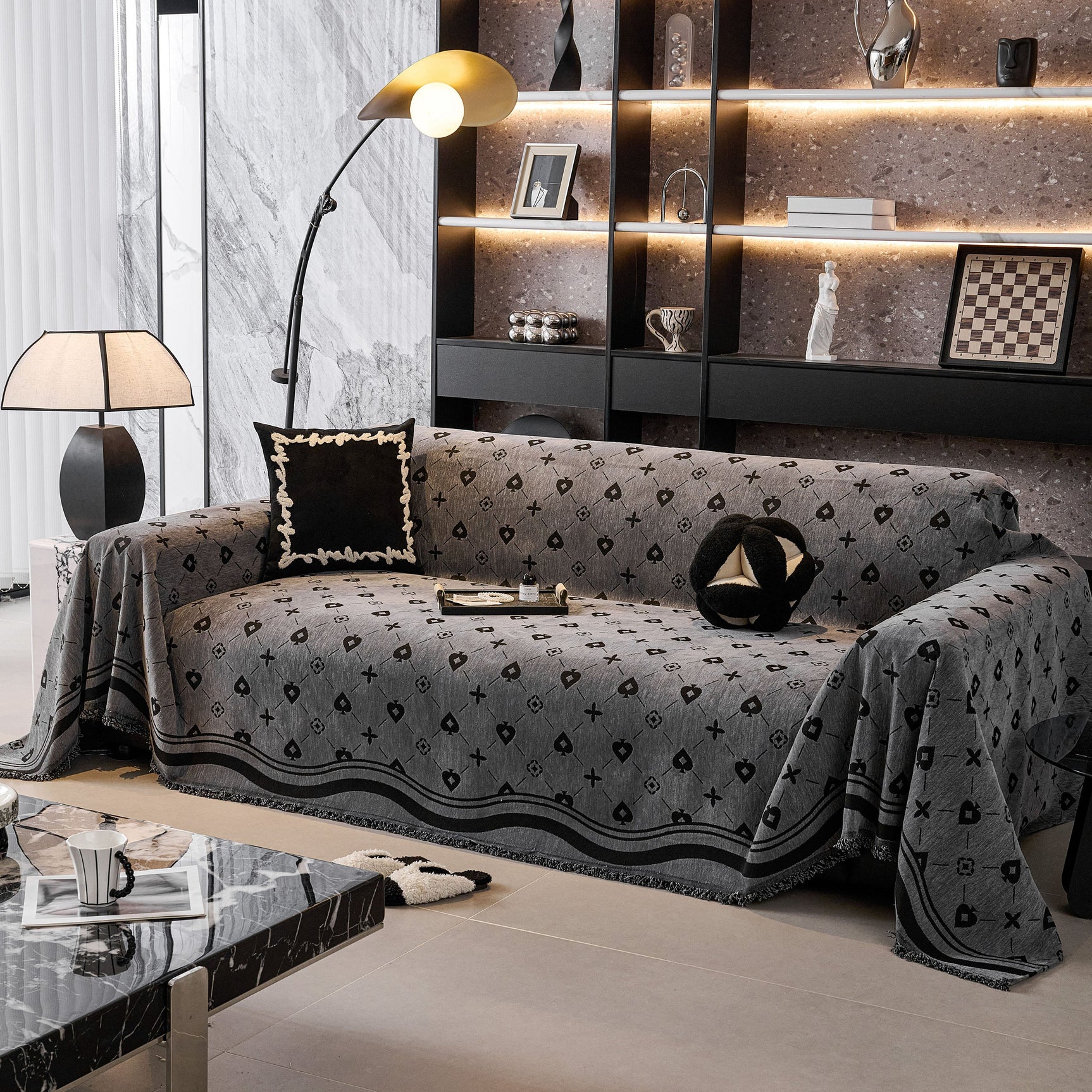 Chenille Jacquard Sofa Throw Cover Blanket, Luxury Thick Woven Couch Cover for Sofa - Ornate Home