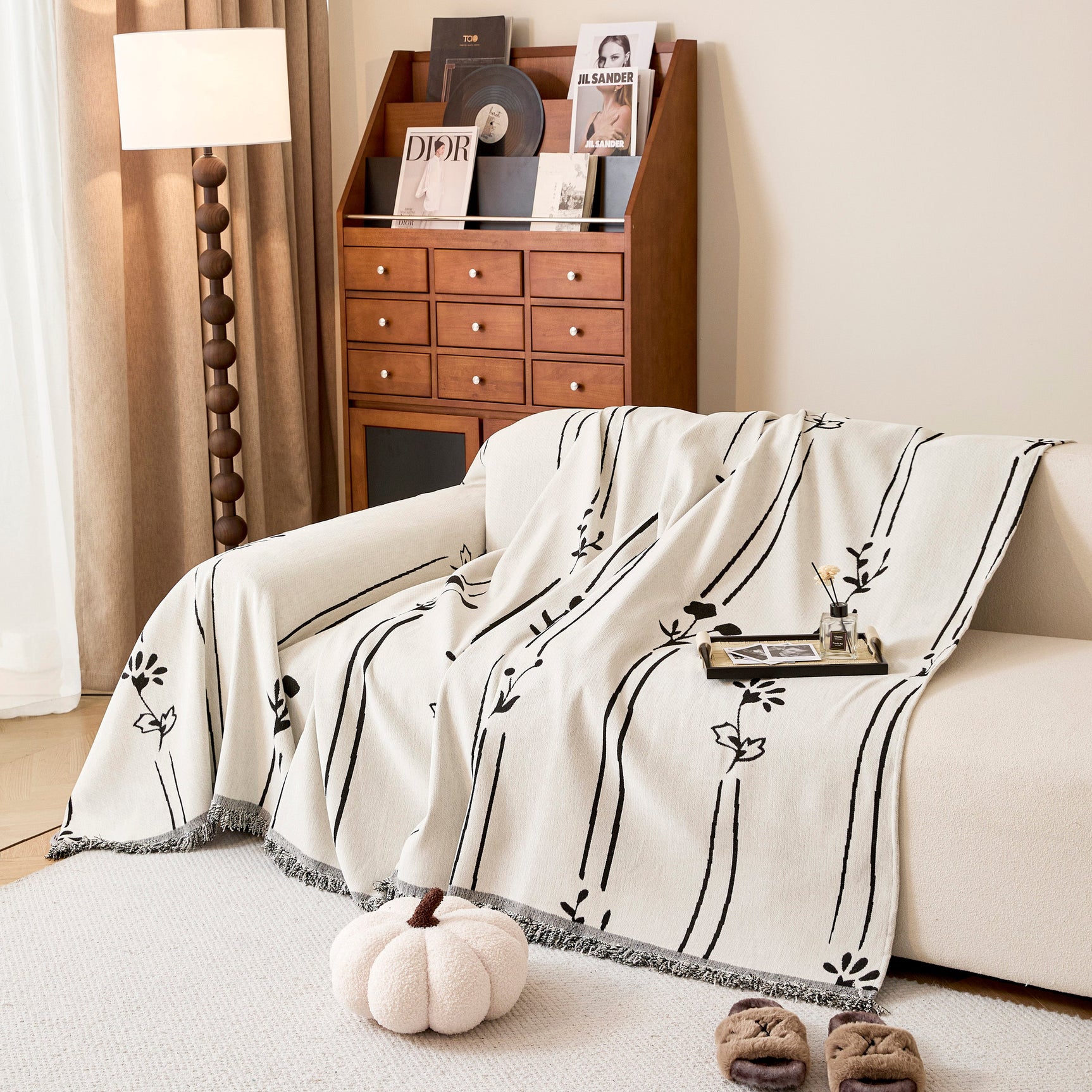 Chenille Jacquard Sofa Throw Cover with Tassel Soft Thick Couch Protector Blanket - Ornate Home