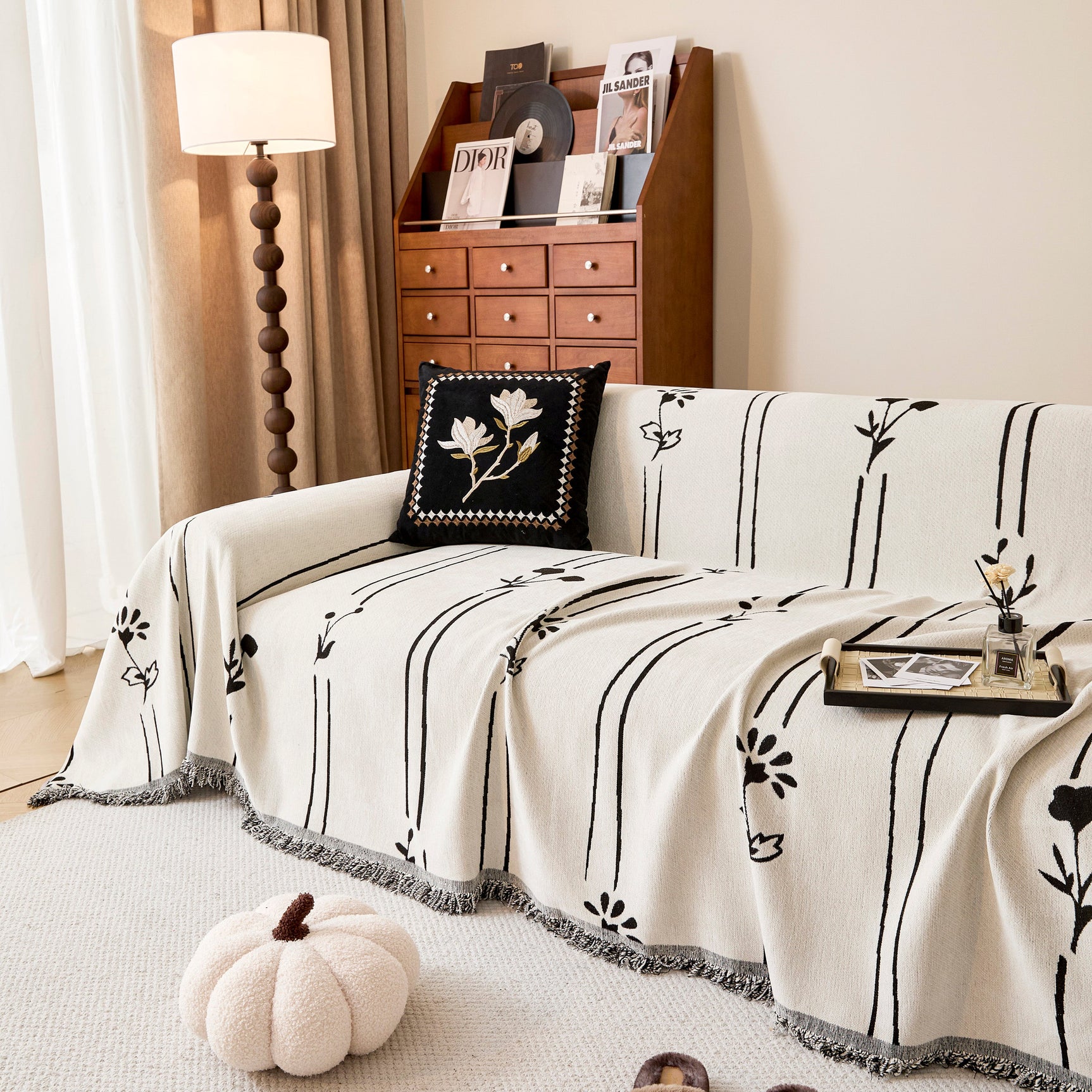 Chenille Jacquard Sofa Throw Cover with Tassel Soft Thick Couch Protector Blanket - Ornate Home