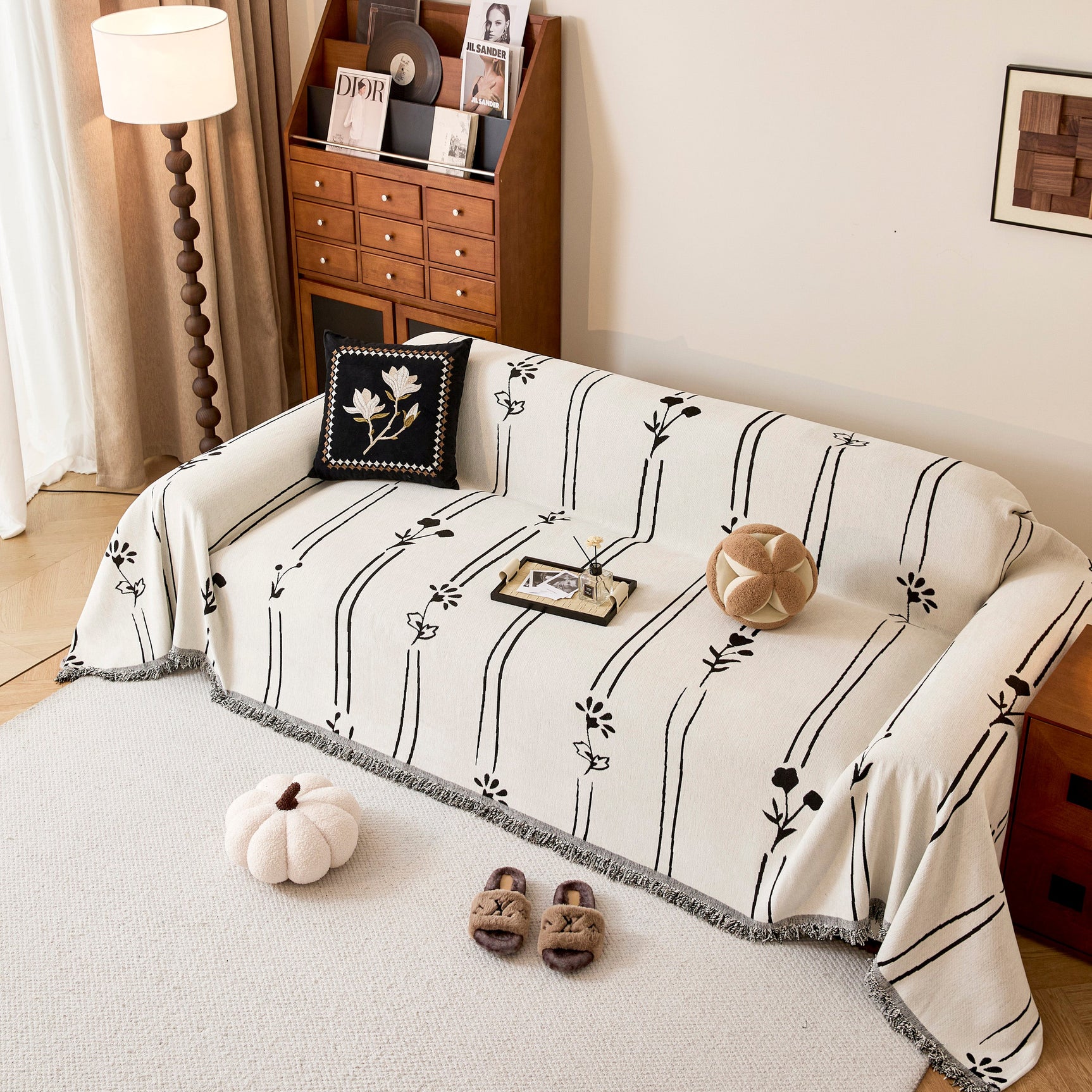 Chenille Jacquard Sofa Throw Cover with Tassel Soft Thick Couch Protector Blanket - Ornate Home
