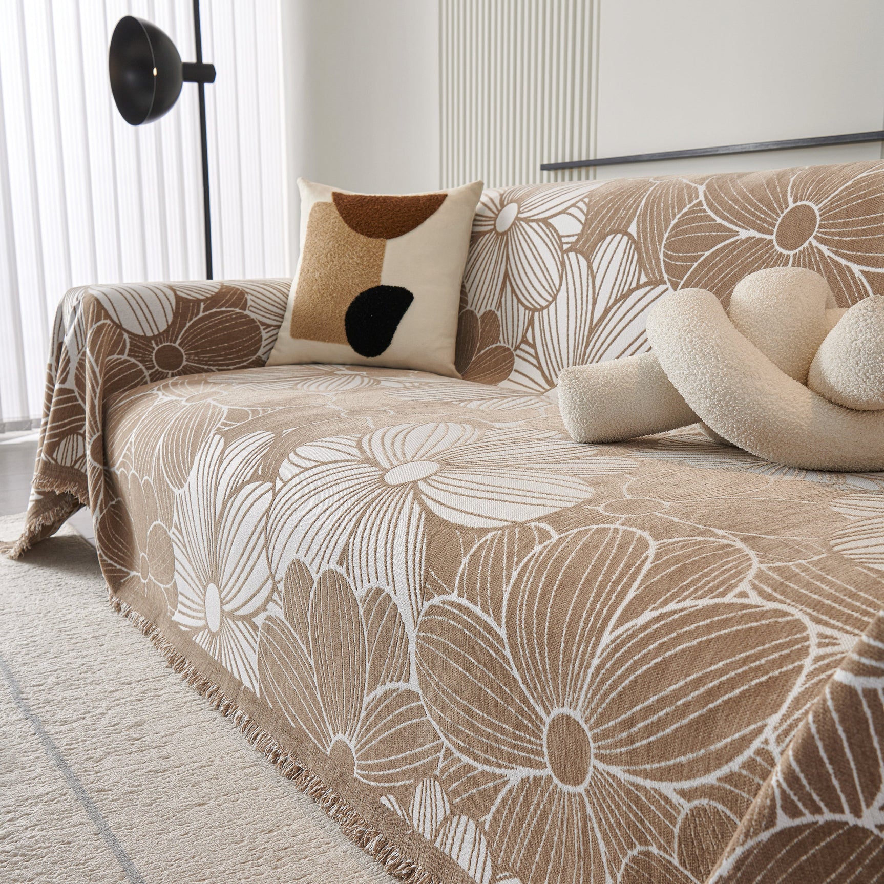 Chenille Jacquard Sofa Throw Cover with Tassels, All-Season Furniture Protector for Home and Office - Ornate Home