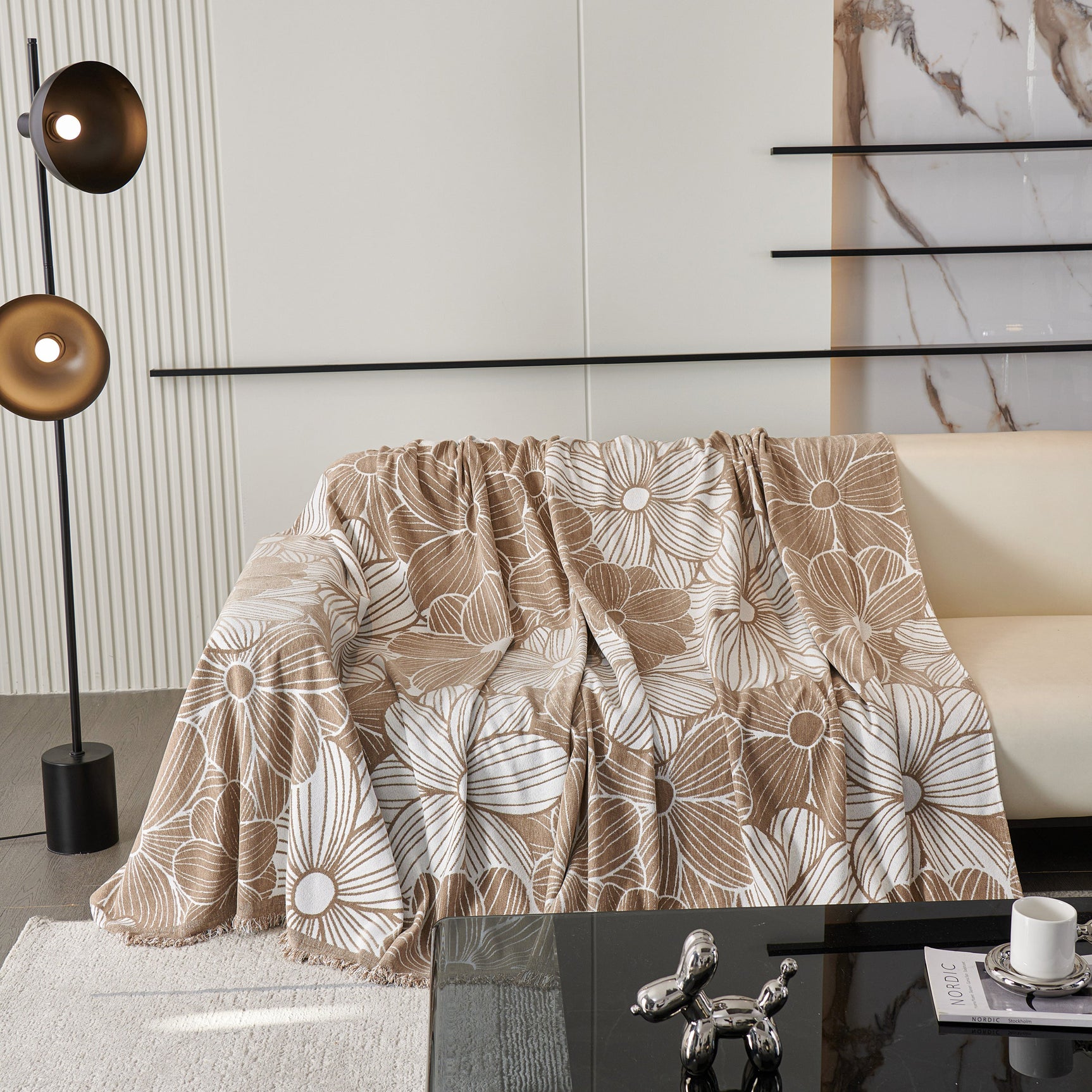 Chenille Jacquard Sofa Throw Cover with Tassels, All-Season Furniture Protector for Home and Office - Ornate Home