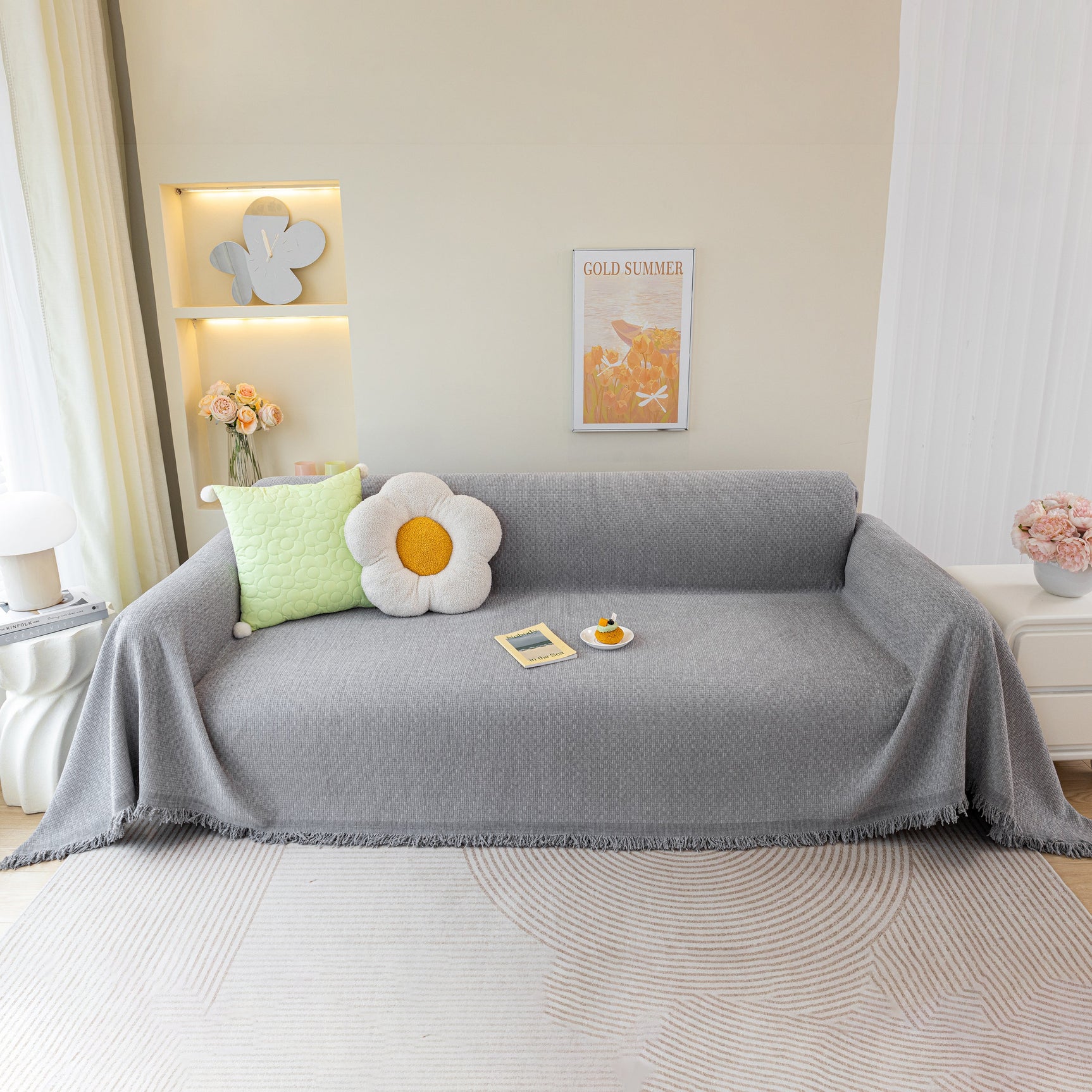 Chenille Large Throw Couch Cover Blanket with Water-Resistant for Futon, Loveseat, and L-Shaped Sofa - Ornate Home