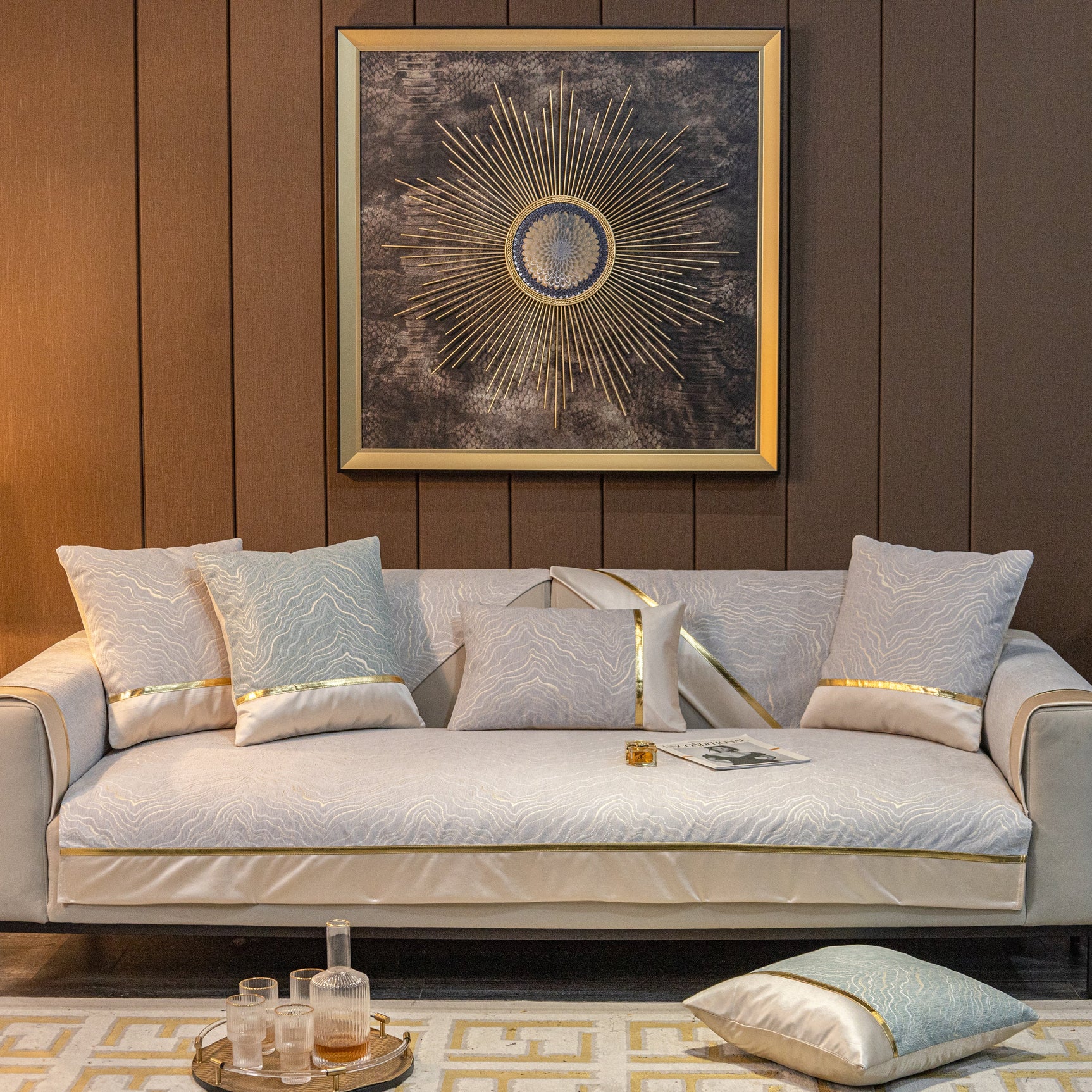 Chenille Non-Slip Metal Texture Sofa Towel, Minimalist Sofa Couch Cover Sectional Couch Covers for Pets - Ornate Home