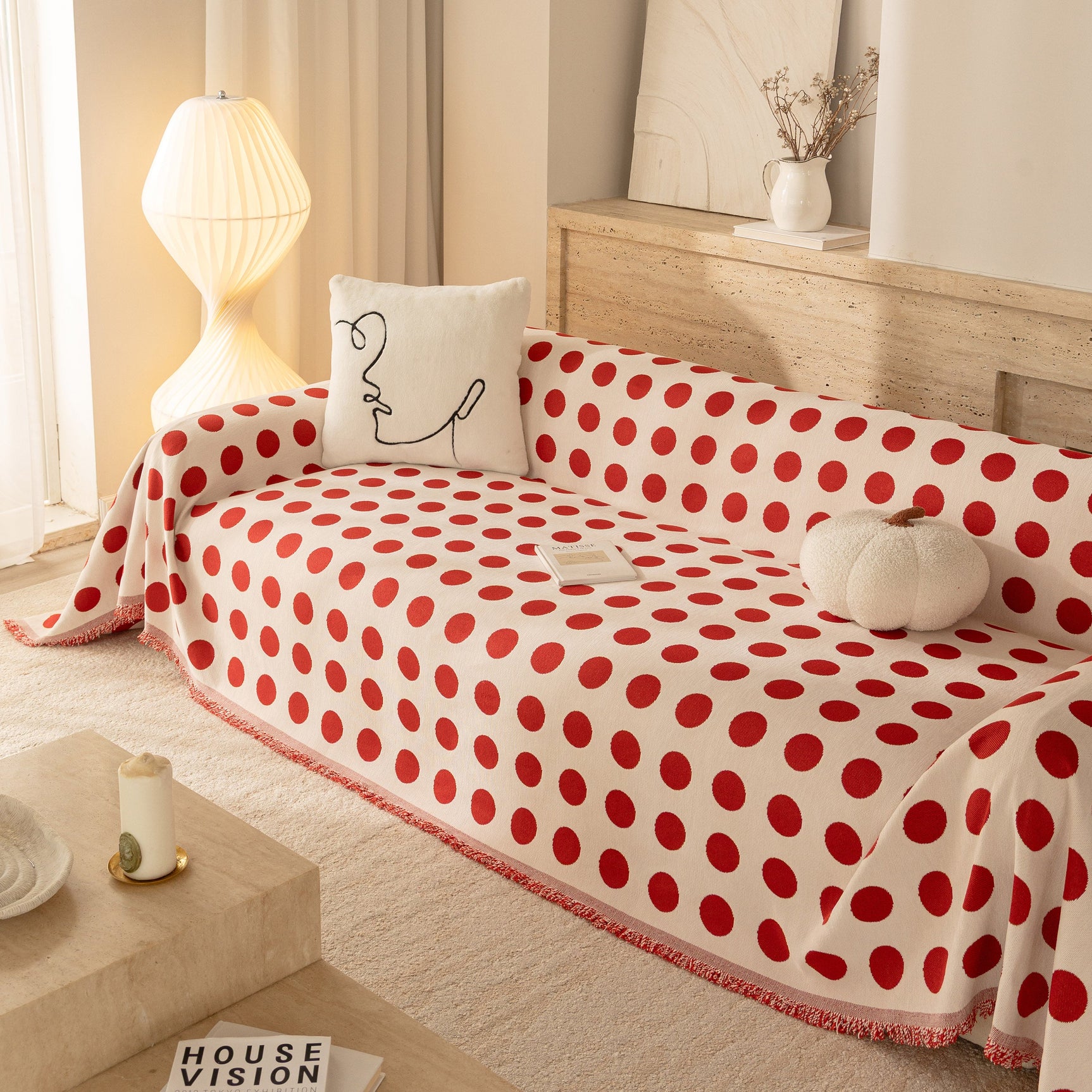 Chenille Polka Dot Sofa Cover Throw, Soft Thick Couch Cover Blanket Furniture Covers - Ornate Home