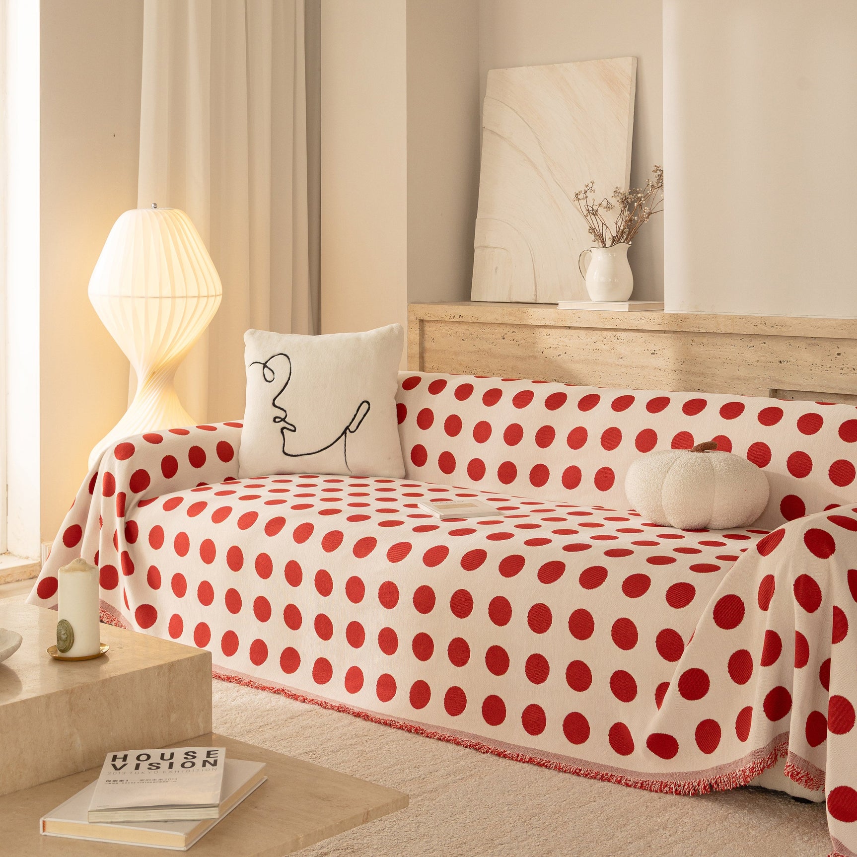 Chenille Polka Dot Sofa Cover Throw, Soft Thick Couch Cover Blanket Furniture Covers - Ornate Home