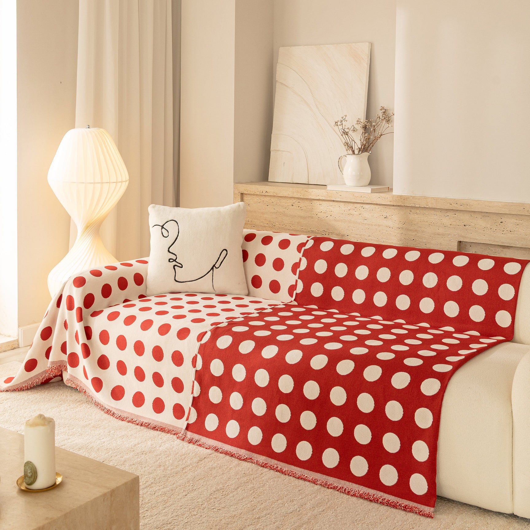 Chenille Polka Dot Sofa Cover Throw, Soft Thick Couch Cover Blanket Furniture Covers - Ornate Home