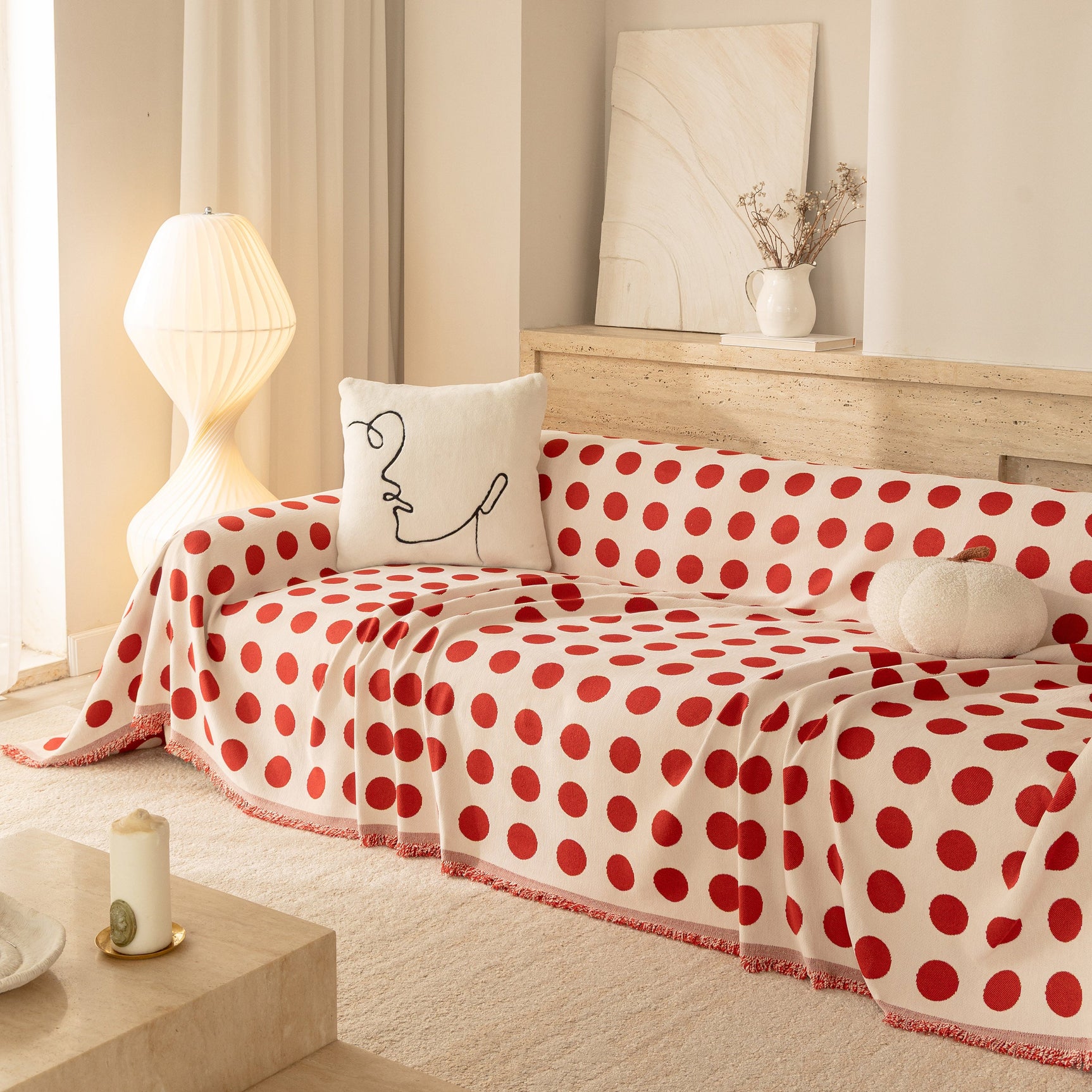 Chenille Polka Dot Sofa Cover Throw, Soft Thick Couch Cover Blanket Furniture Covers - Ornate Home