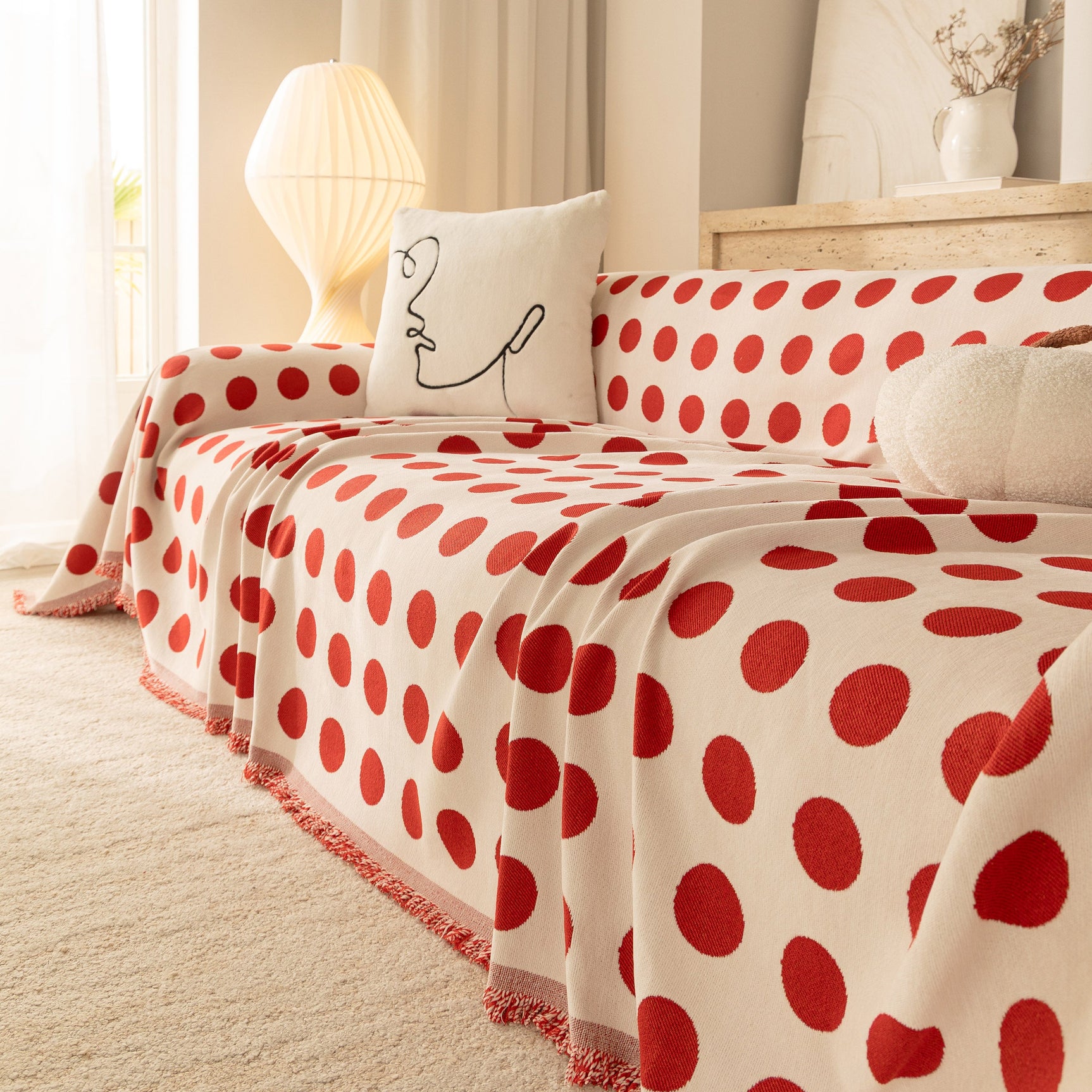 Chenille Polka Dot Sofa Cover Throw, Soft Thick Couch Cover Blanket Furniture Covers - Ornate Home