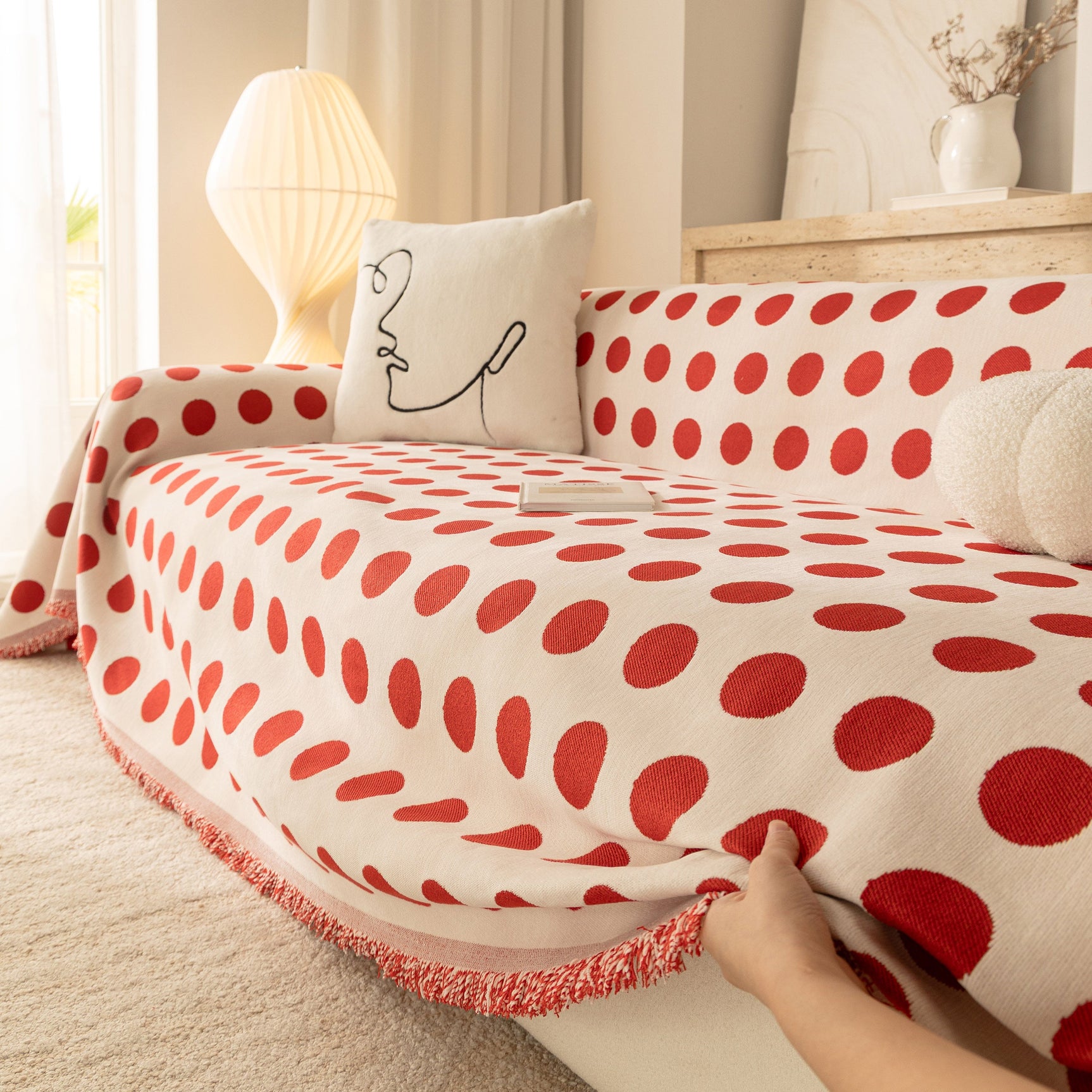 Chenille Polka Dot Sofa Cover Throw, Soft Thick Couch Cover Blanket Furniture Covers - Ornate Home