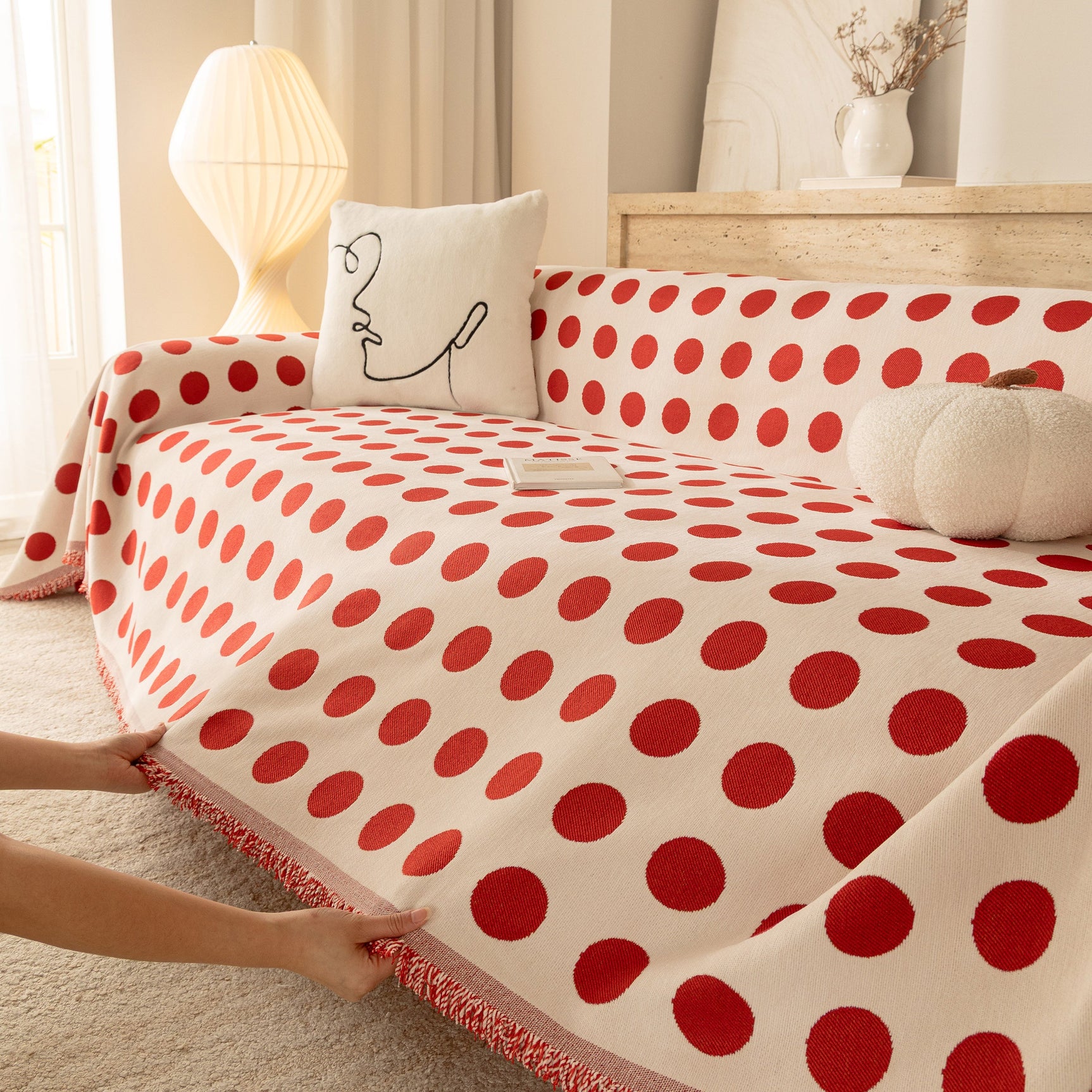 Chenille Polka Dot Sofa Cover Throw, Soft Thick Couch Cover Blanket Furniture Covers - Ornate Home