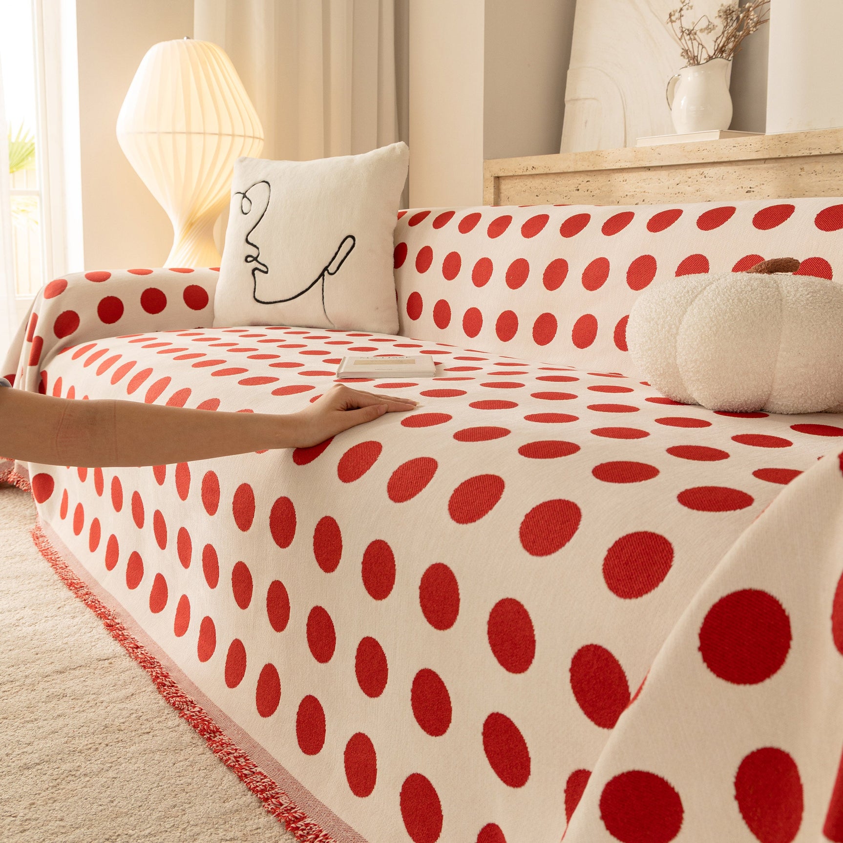 Chenille Polka Dot Sofa Cover Throw, Soft Thick Couch Cover Blanket Furniture Covers - Ornate Home