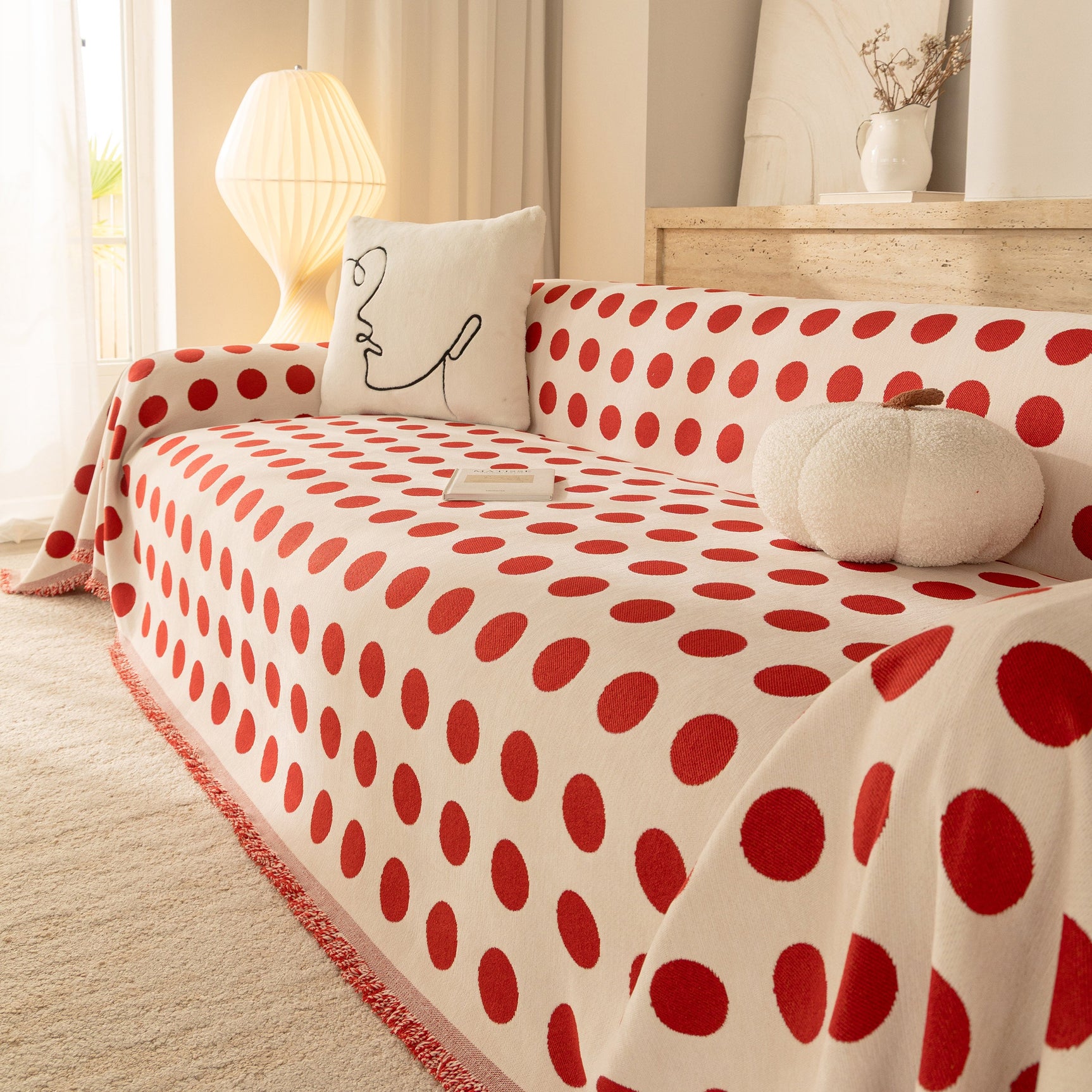 Chenille Polka Dot Sofa Cover Throw, Soft Thick Couch Cover Blanket Furniture Covers - Ornate Home