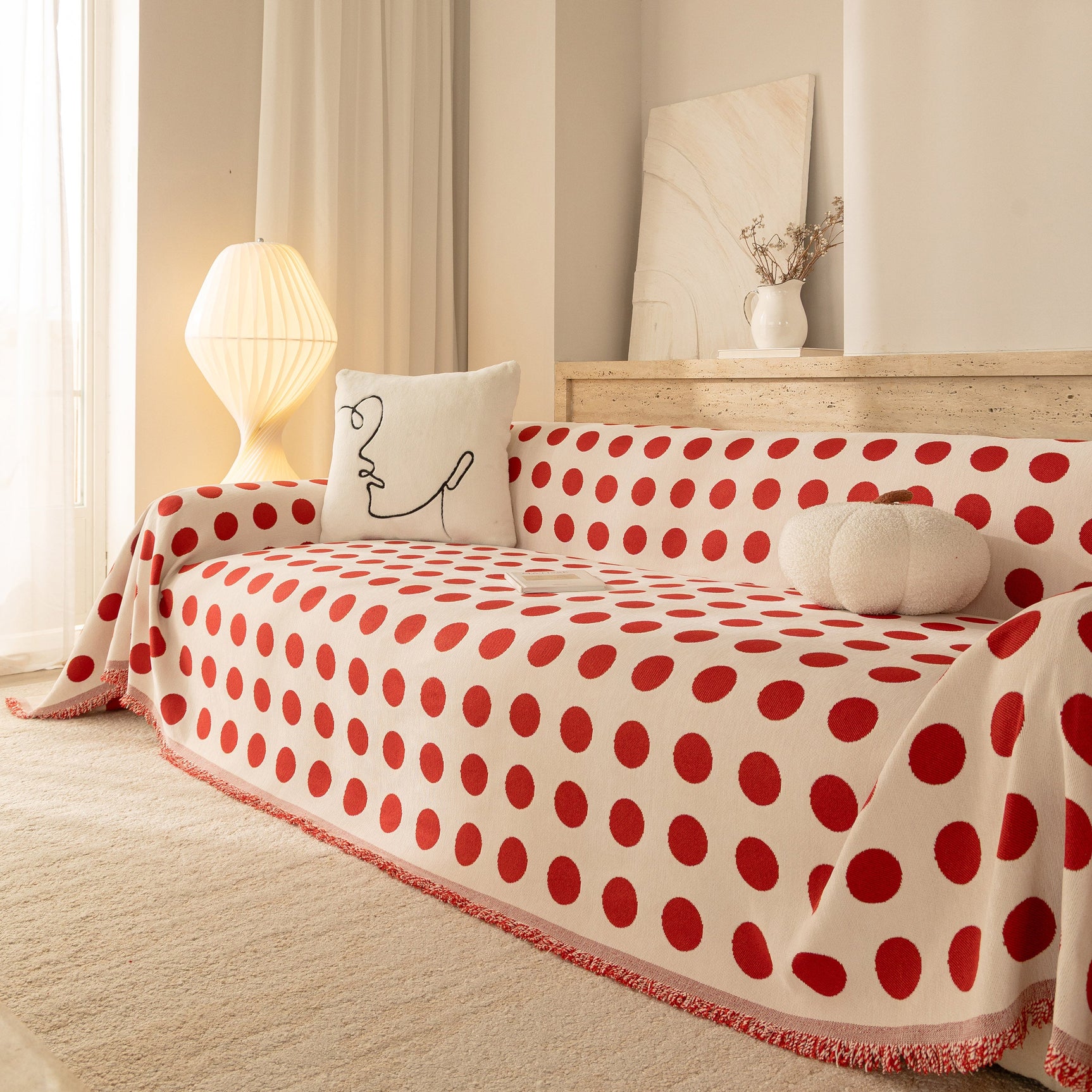 Chenille Polka Dot Sofa Cover Throw, Soft Thick Couch Cover Blanket Furniture Covers - Ornate Home