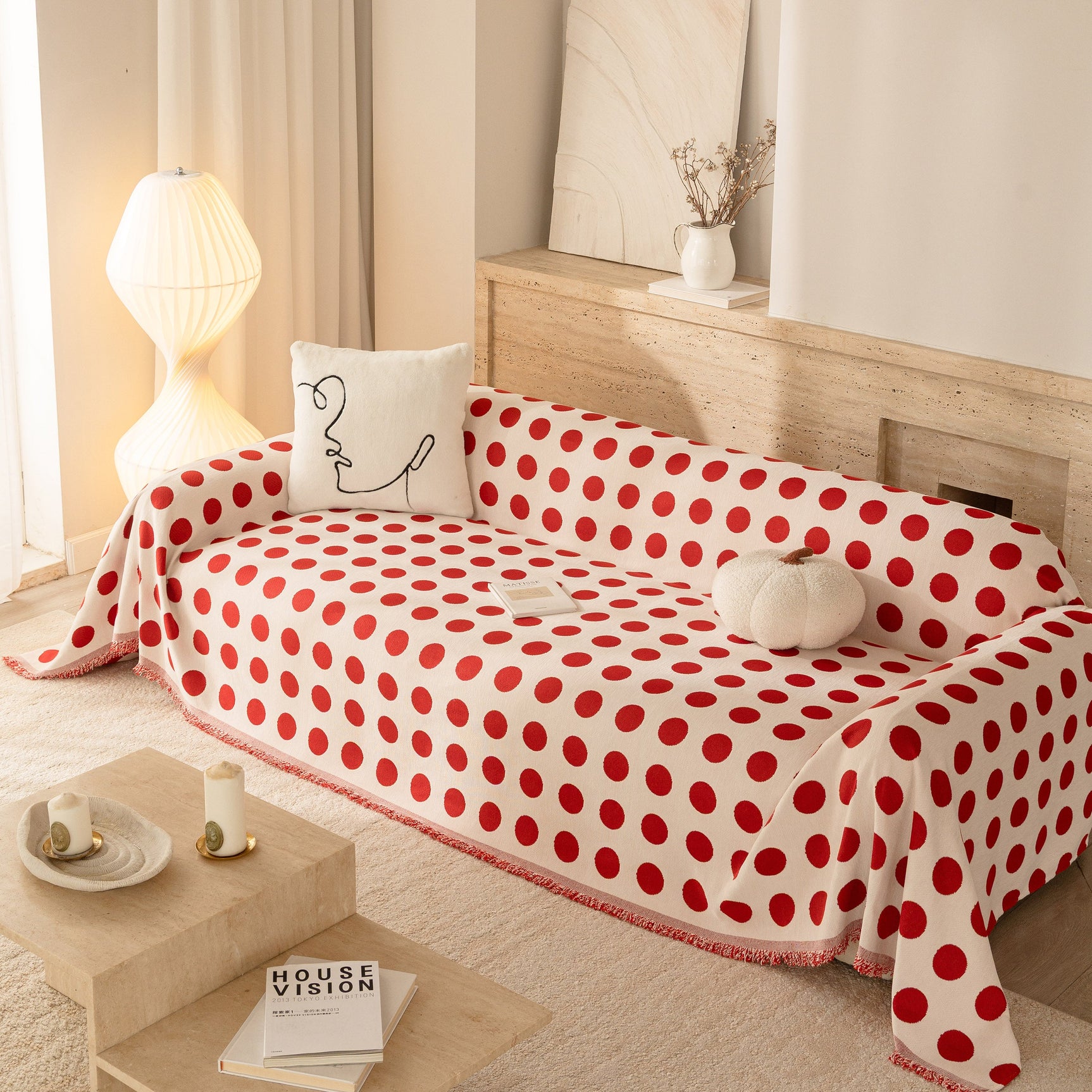 Chenille Polka Dot Sofa Cover Throw, Soft Thick Couch Cover Blanket Furniture Covers - Ornate Home