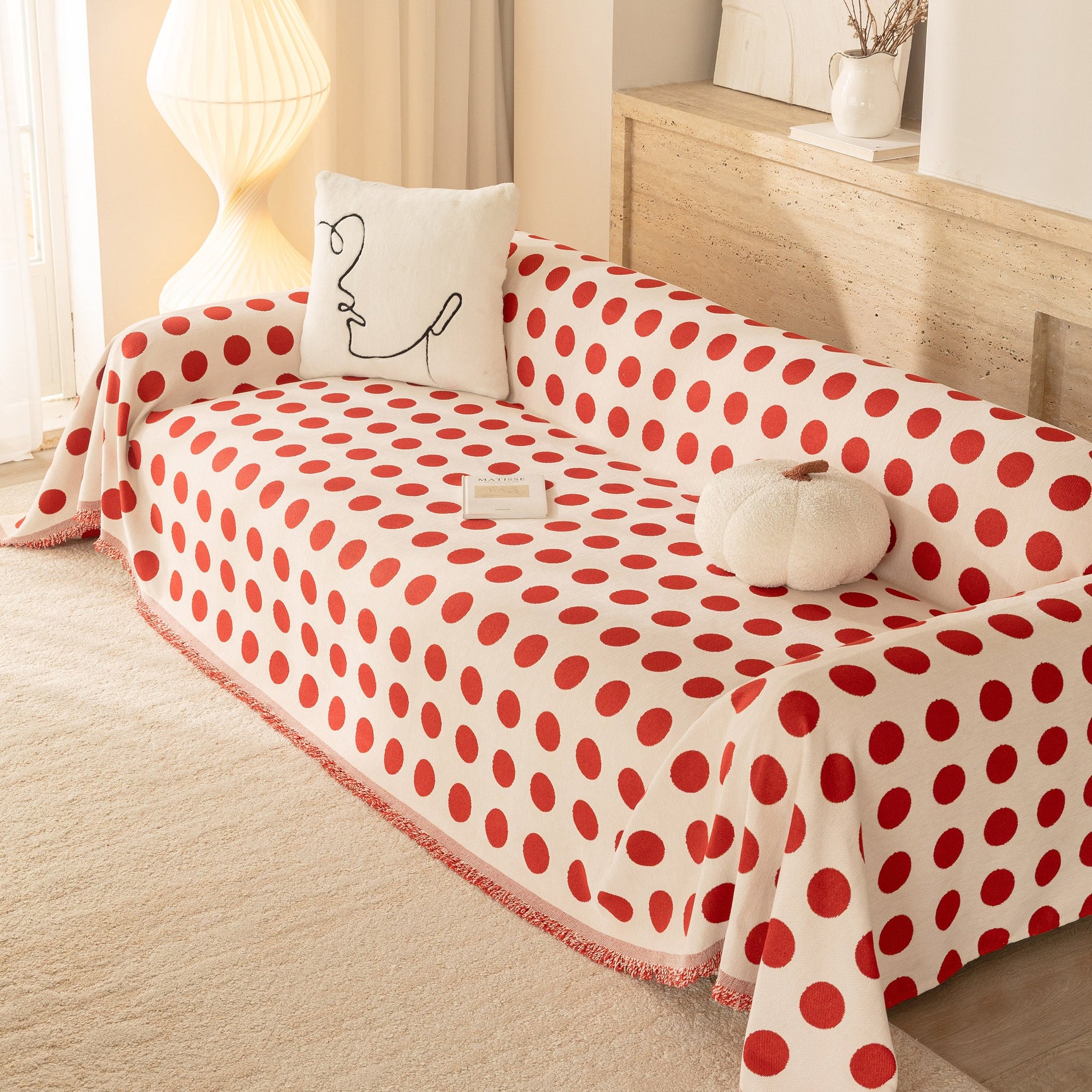 Chenille Polka Dot Sofa Cover Throw, Soft Thick Couch Cover Blanket Furniture Covers - Ornate Home