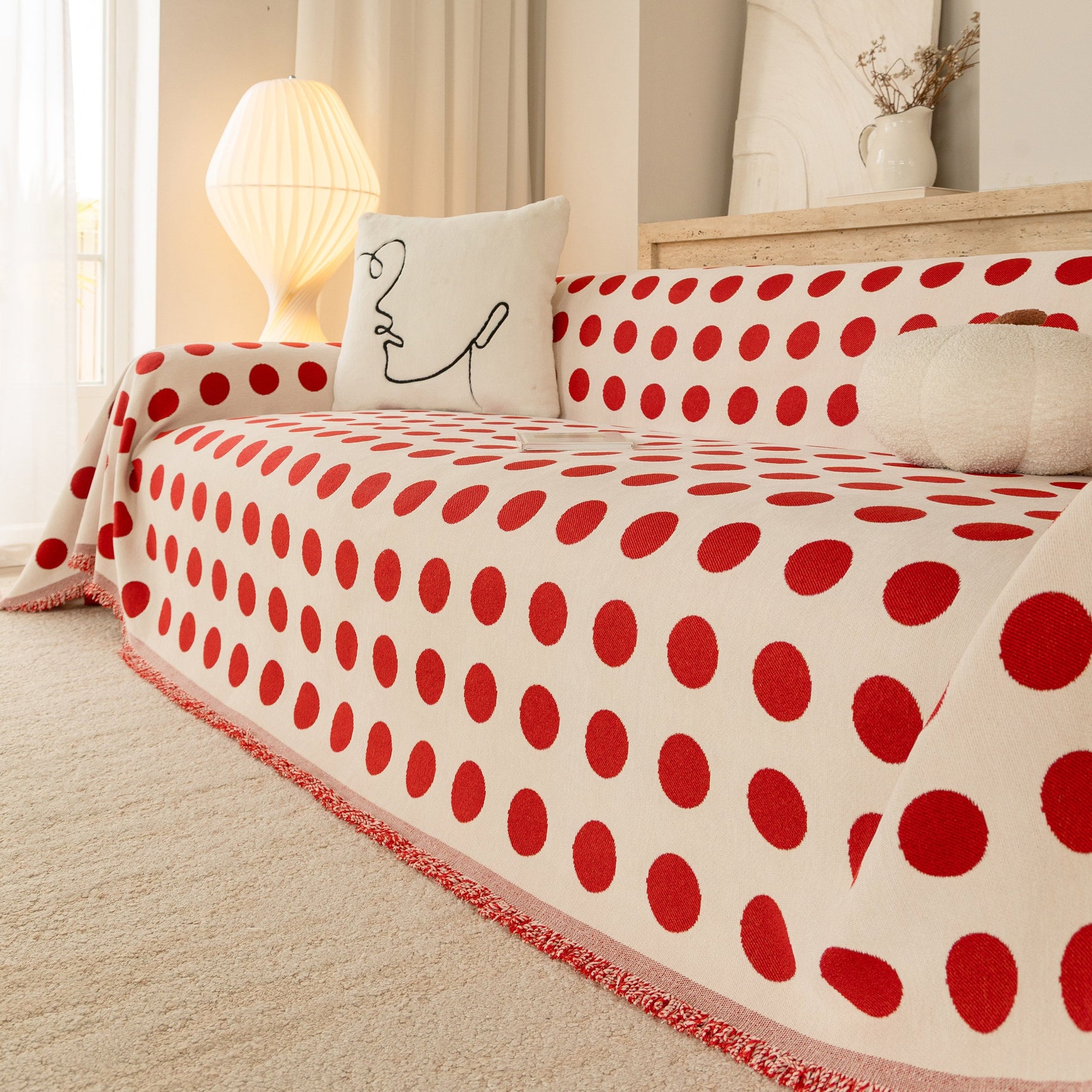 Chenille Polka Dot Sofa Cover Throw, Soft Thick Couch Cover Blanket Furniture Covers - Ornate Home