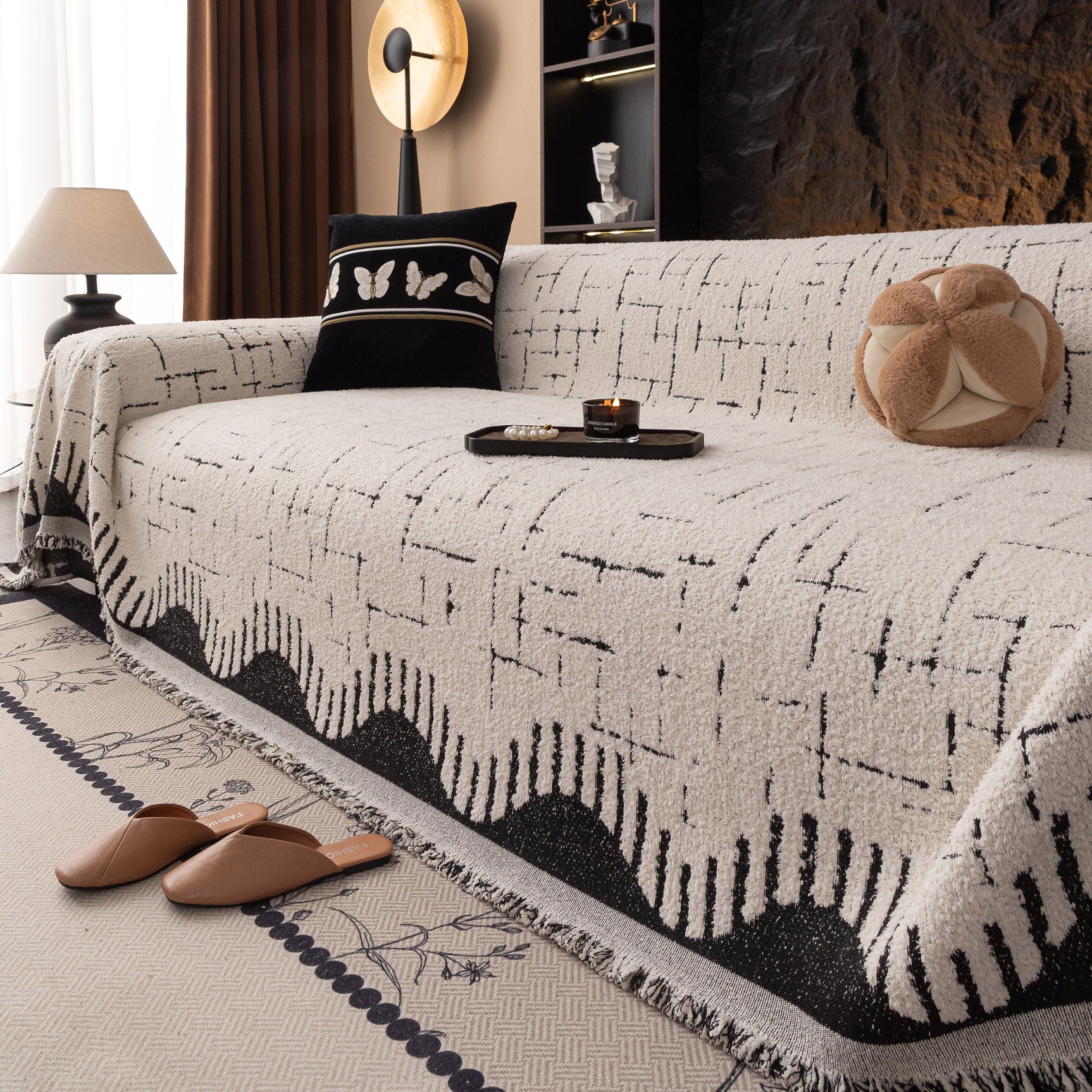 Chenille Sofa Cover Throw Blanket Woven Textured Decorative Furniture Slipcover - Ornate Home