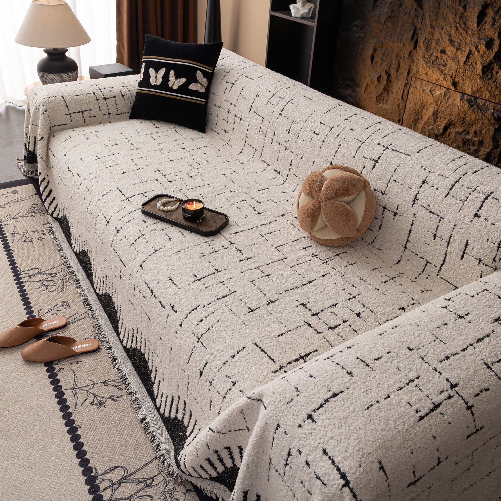 Chenille Sofa Cover Throw Blanket Woven Textured Decorative Furniture Slipcover - Ornate Home