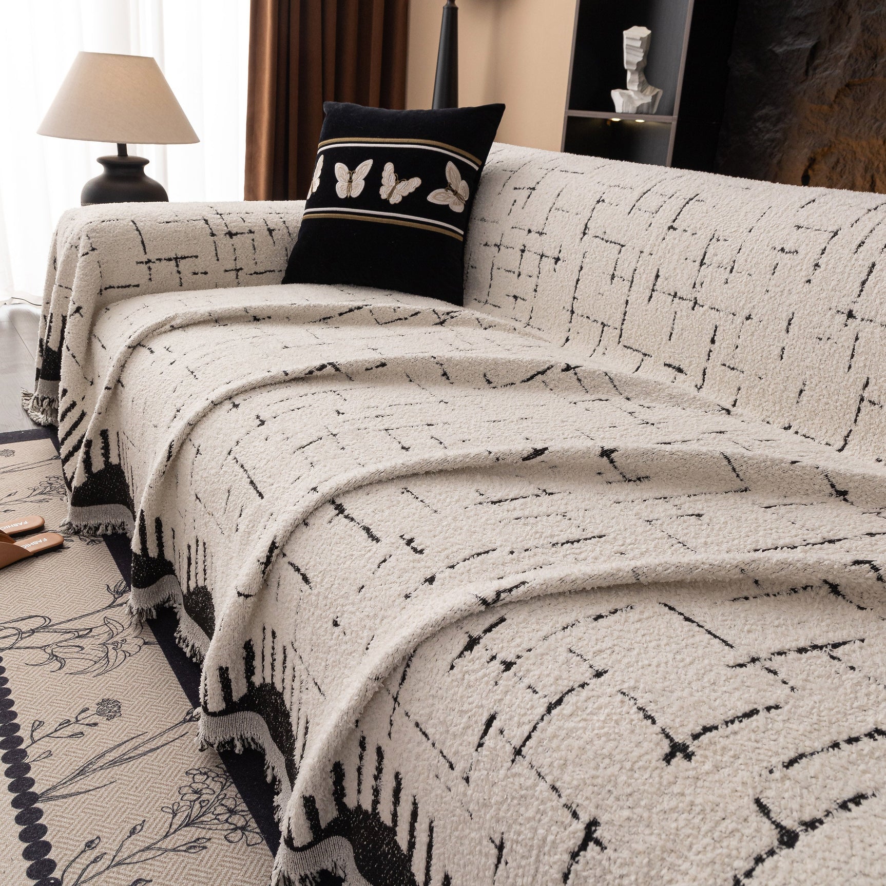 Chenille Sofa Cover Throw Blanket Woven Textured Decorative Furniture Slipcover - Ornate Home