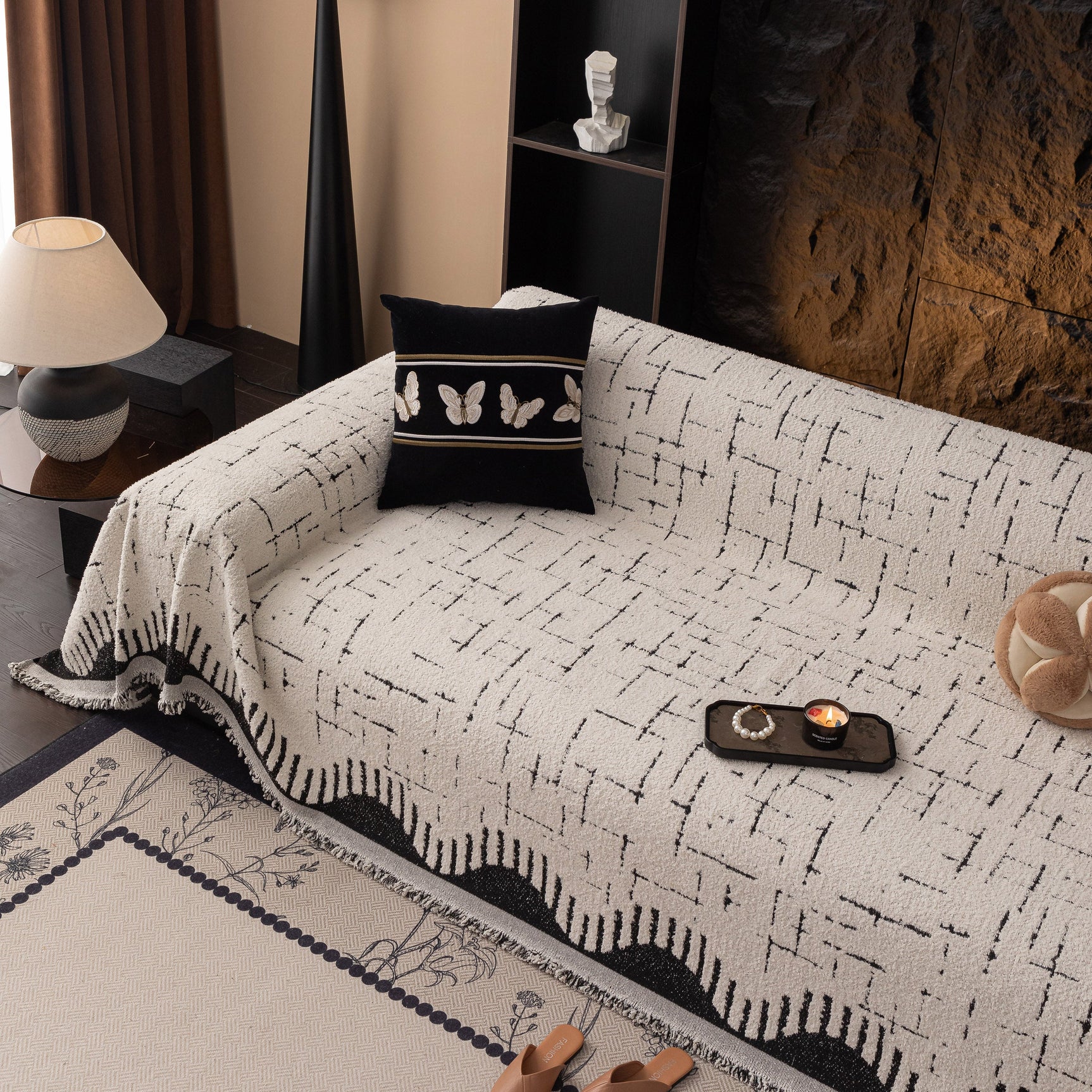 Chenille Sofa Cover Throw Blanket Woven Textured Decorative Furniture Slipcover - Ornate Home