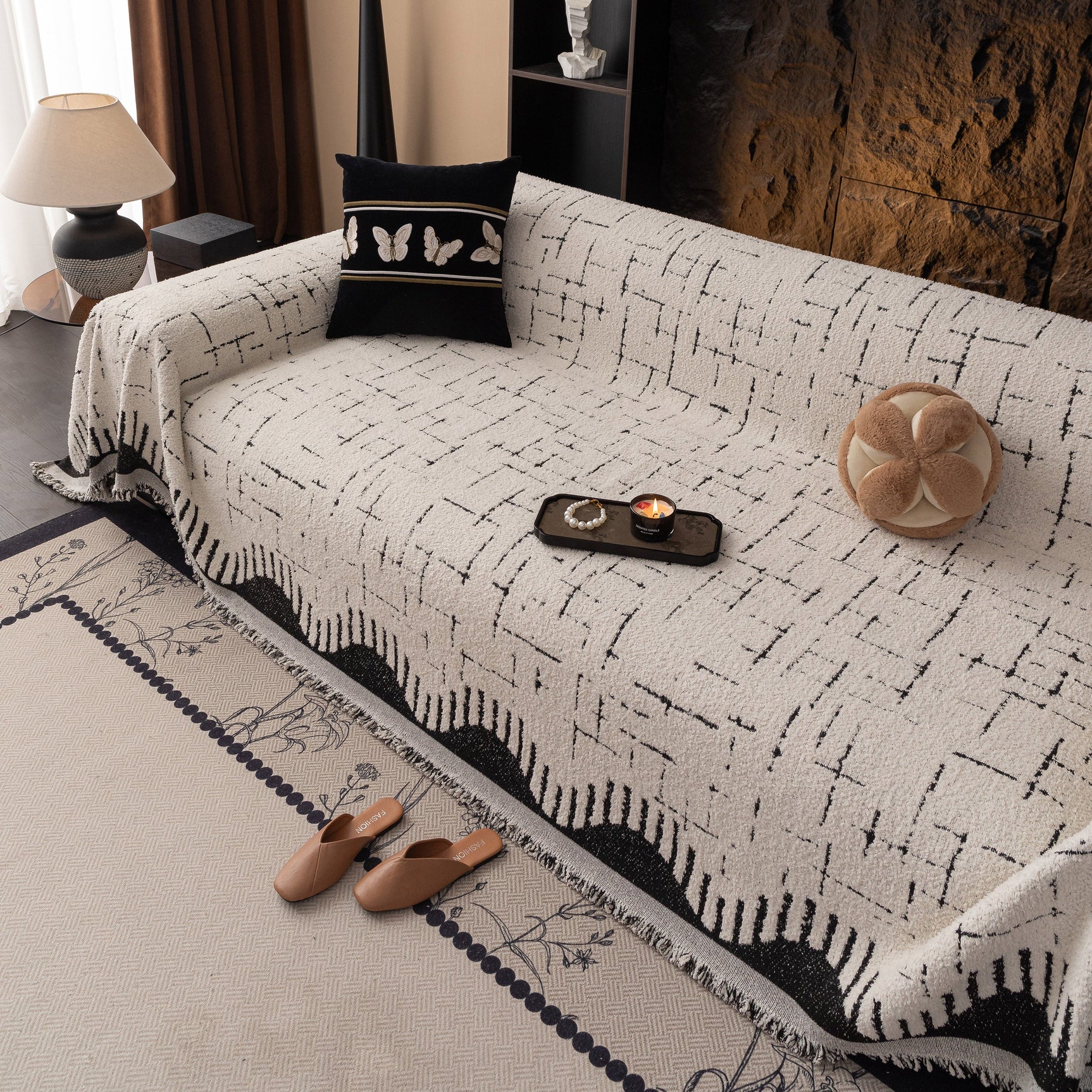 Chenille Sofa Cover Throw Blanket Woven Textured Decorative Furniture Slipcover - Ornate Home