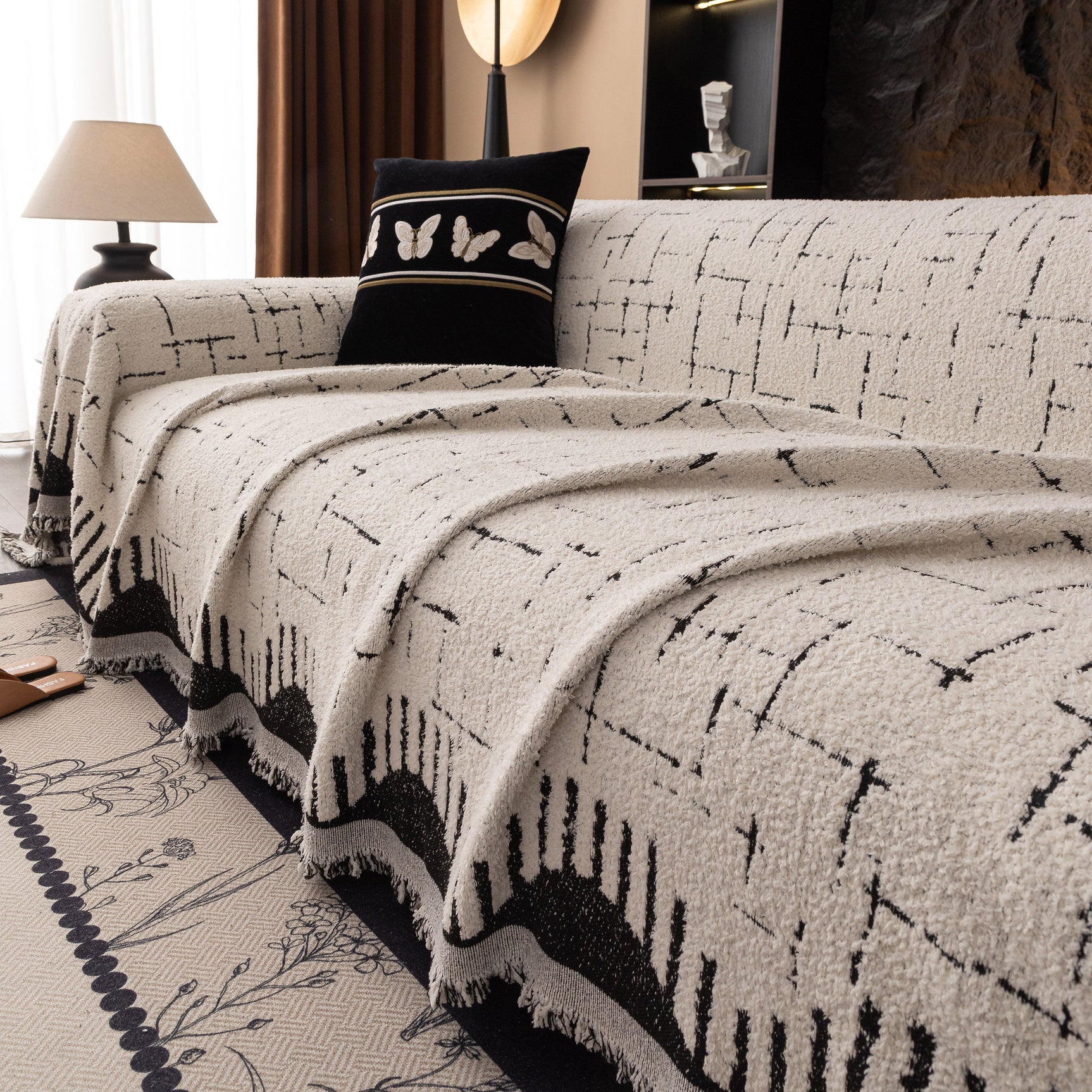 Chenille Sofa Cover Throw Blanket Woven Textured Decorative Furniture Slipcover - Ornate Home