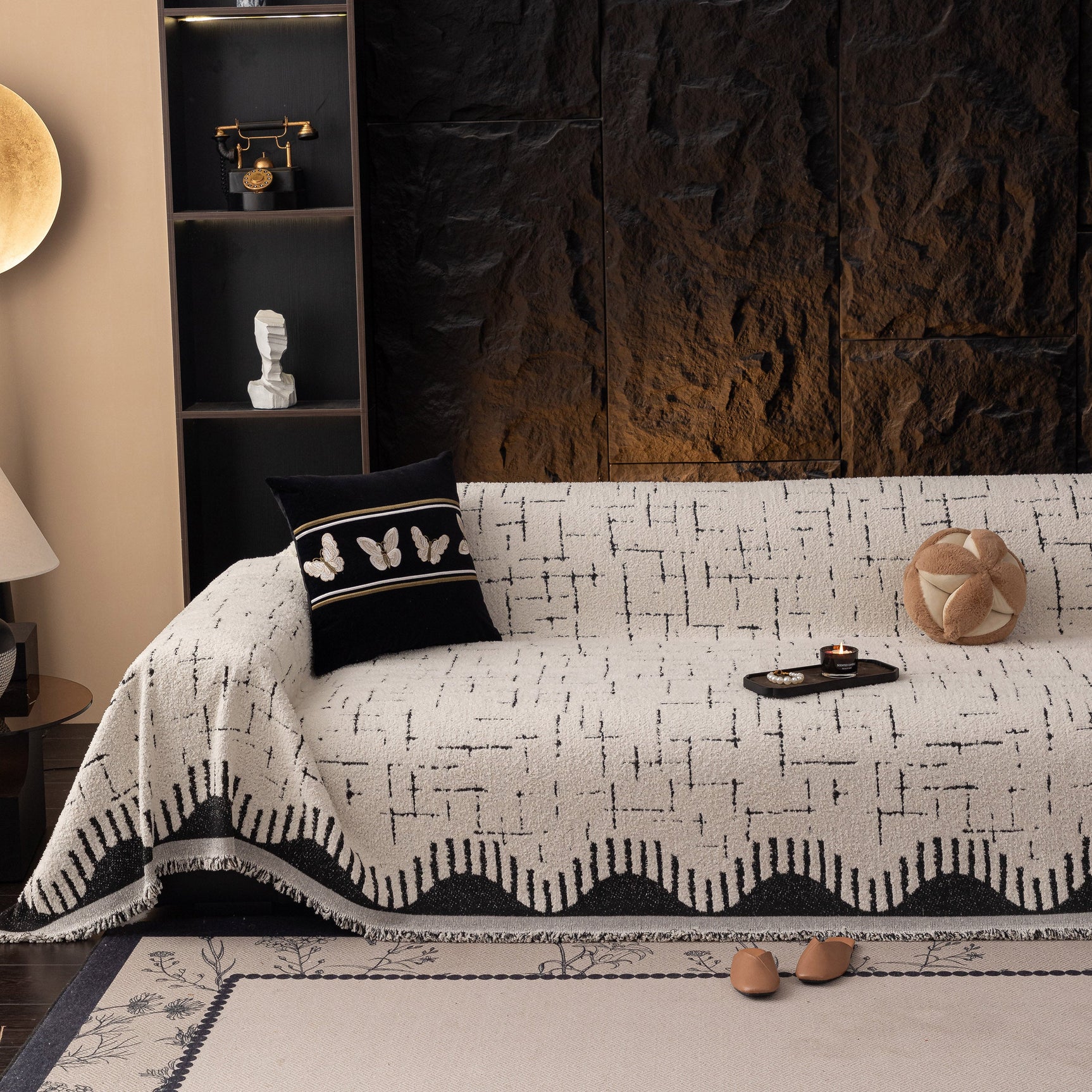 Chenille Sofa Cover Throw Blanket Woven Textured Decorative Furniture Slipcover - Ornate Home