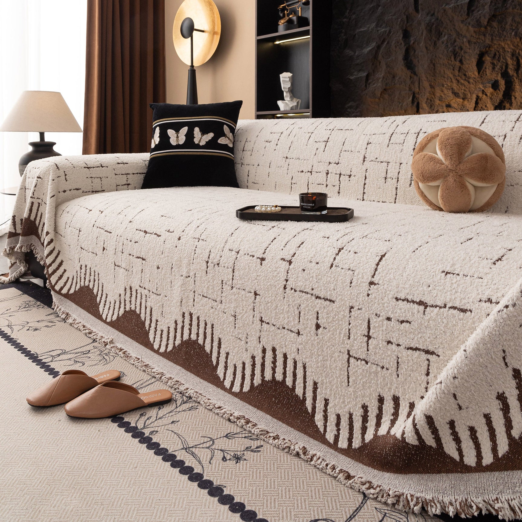 Chenille Sofa Cover Throw Blanket Woven Textured Decorative Furniture Slipcover - Ornate Home
