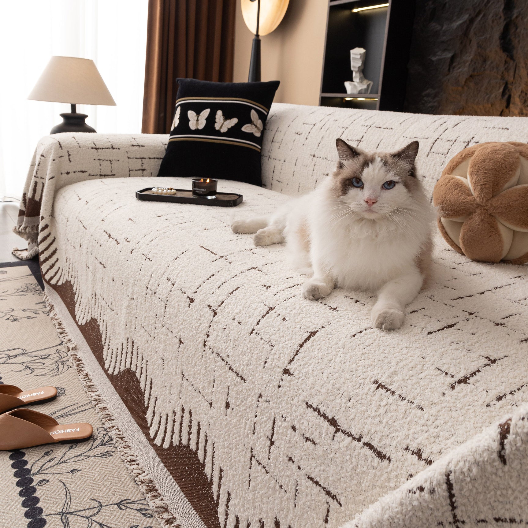 Chenille Sofa Cover Throw Blanket Woven Textured Decorative Furniture Slipcover - Ornate Home