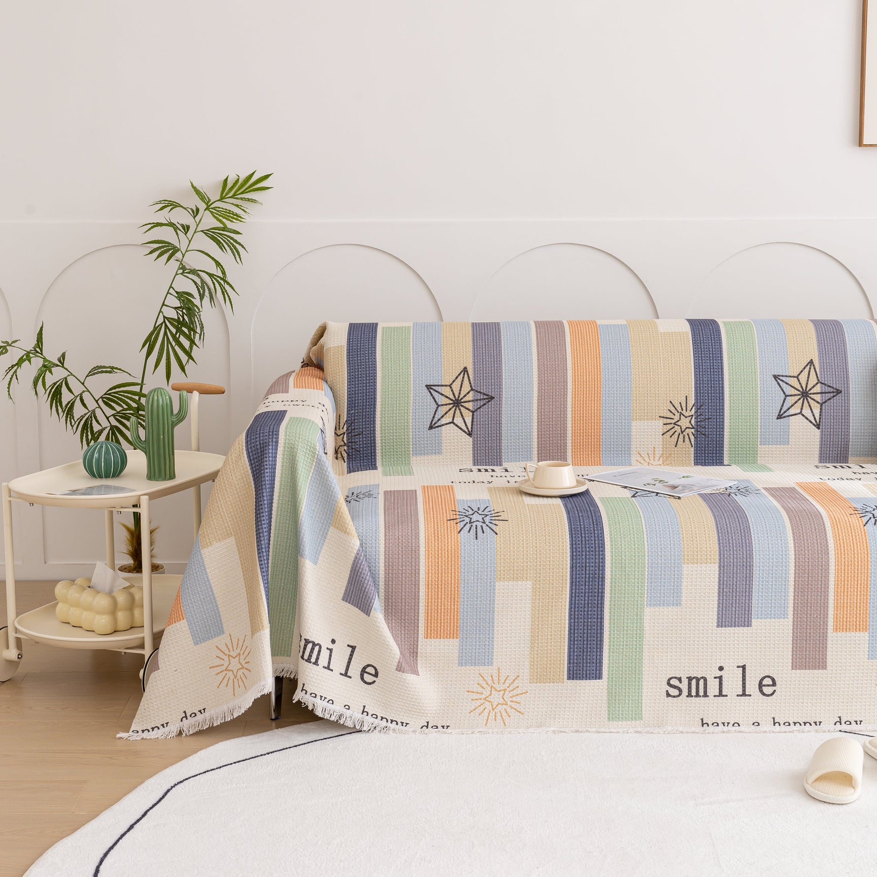 Chenille Sofa Cover Throw, Smile Couch Cover Blanket Throws for Couches, Soft Sofa Towel - Ornate Home