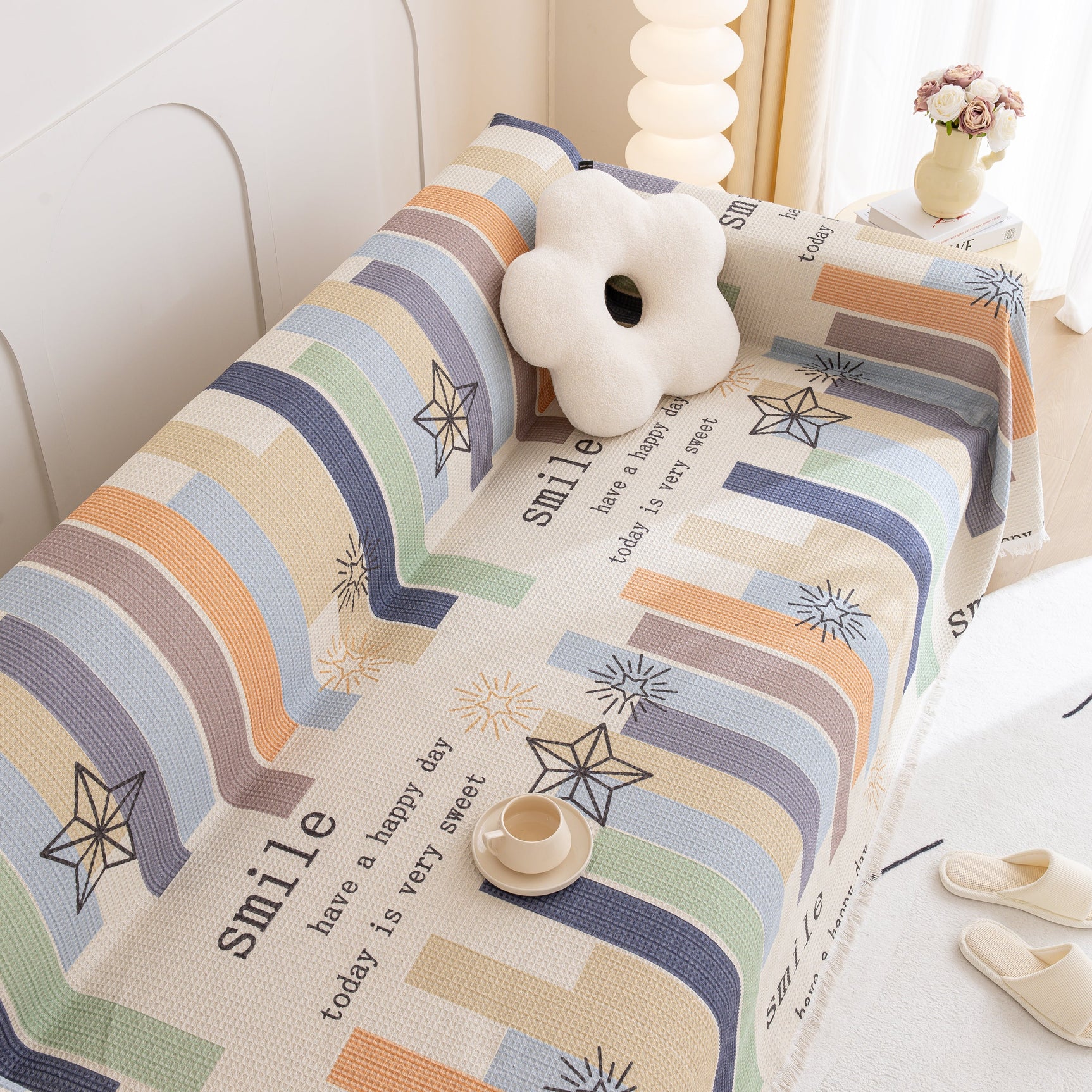 Chenille Sofa Cover Throw, Smile Couch Cover Blanket Throws for Couches, Soft Sofa Towel - Ornate Home