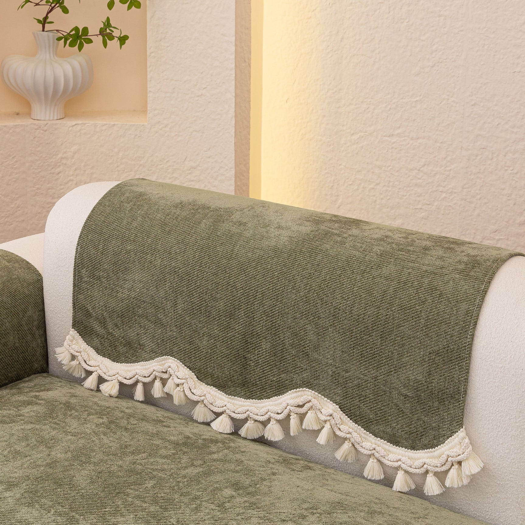 Chenille Sofa Cover Towel – Non-Slip, Washable Pets Couch Protector with Tassels - Ornate Home