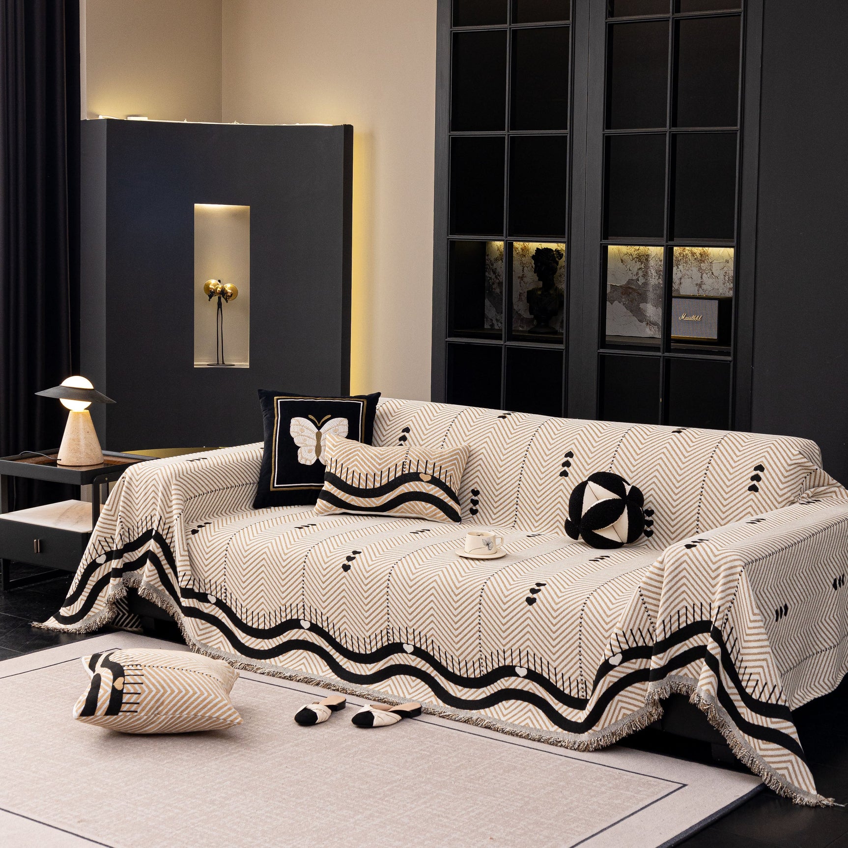 Chenille Sofa Throw Cover, Textured Chevron Decorative Couch Blanket for Living Room - Ornate Home