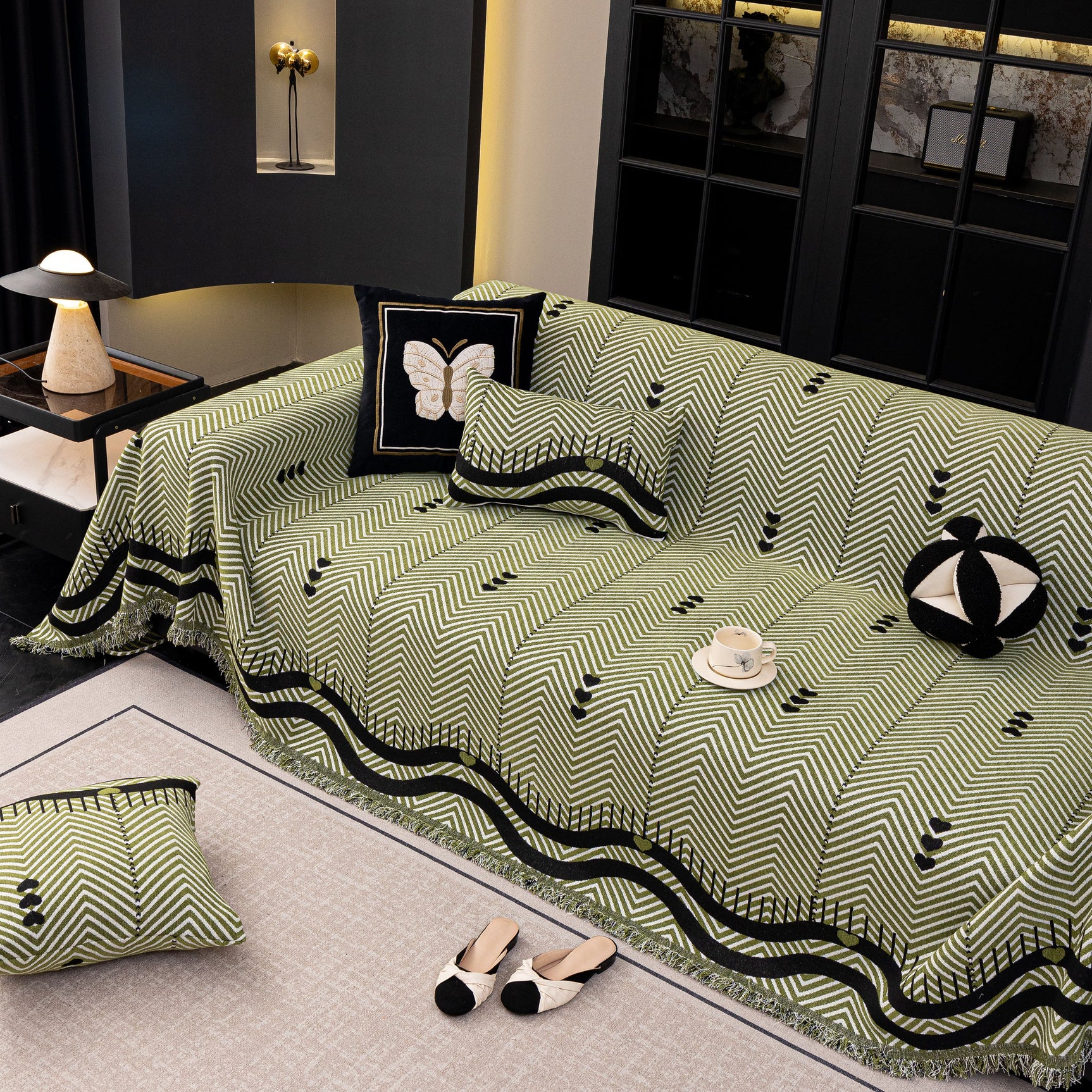 Chenille Sofa Throw Cover, Textured Chevron Decorative Couch Blanket for Living Room - Ornate Home