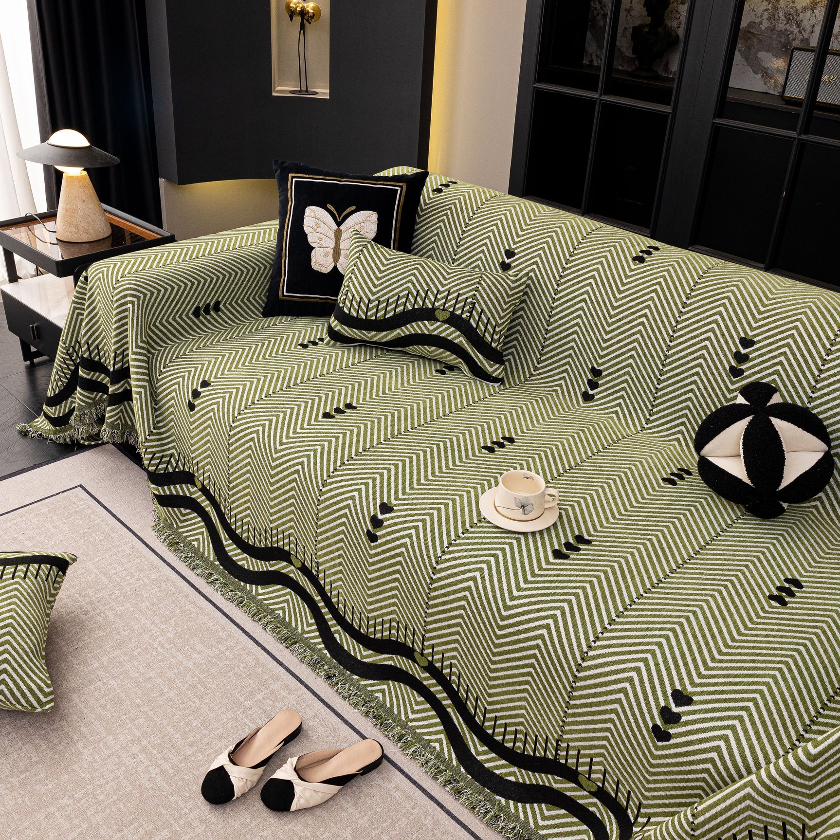 Chenille Sofa Throw Cover, Textured Chevron Decorative Couch Blanket for Living Room - Ornate Home