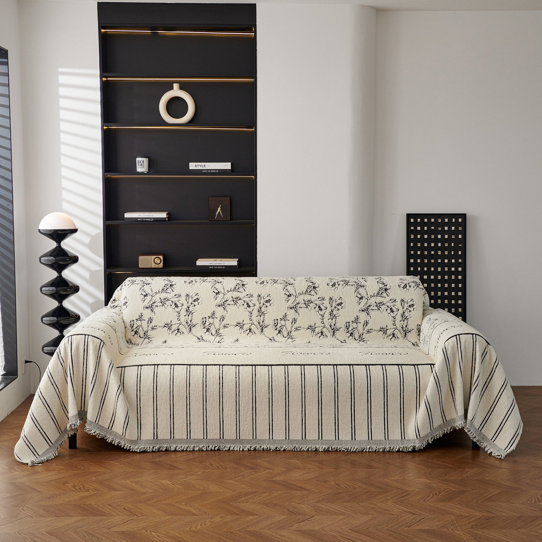 Chenille Striped Floral Couch Cover Sofa Slipcover for Most Shape Sofas, Reversible Sofa Throw Cover - Ornate Home