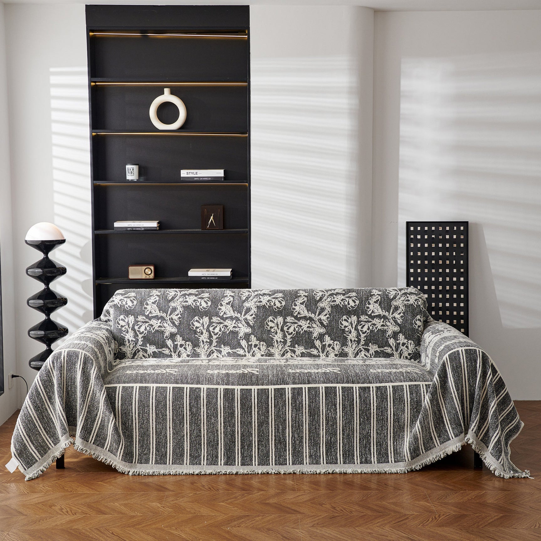 Chenille Striped Floral Couch Cover Sofa Slipcover for Most Shape Sofas, Reversible Sofa Throw Cover - Ornate Home