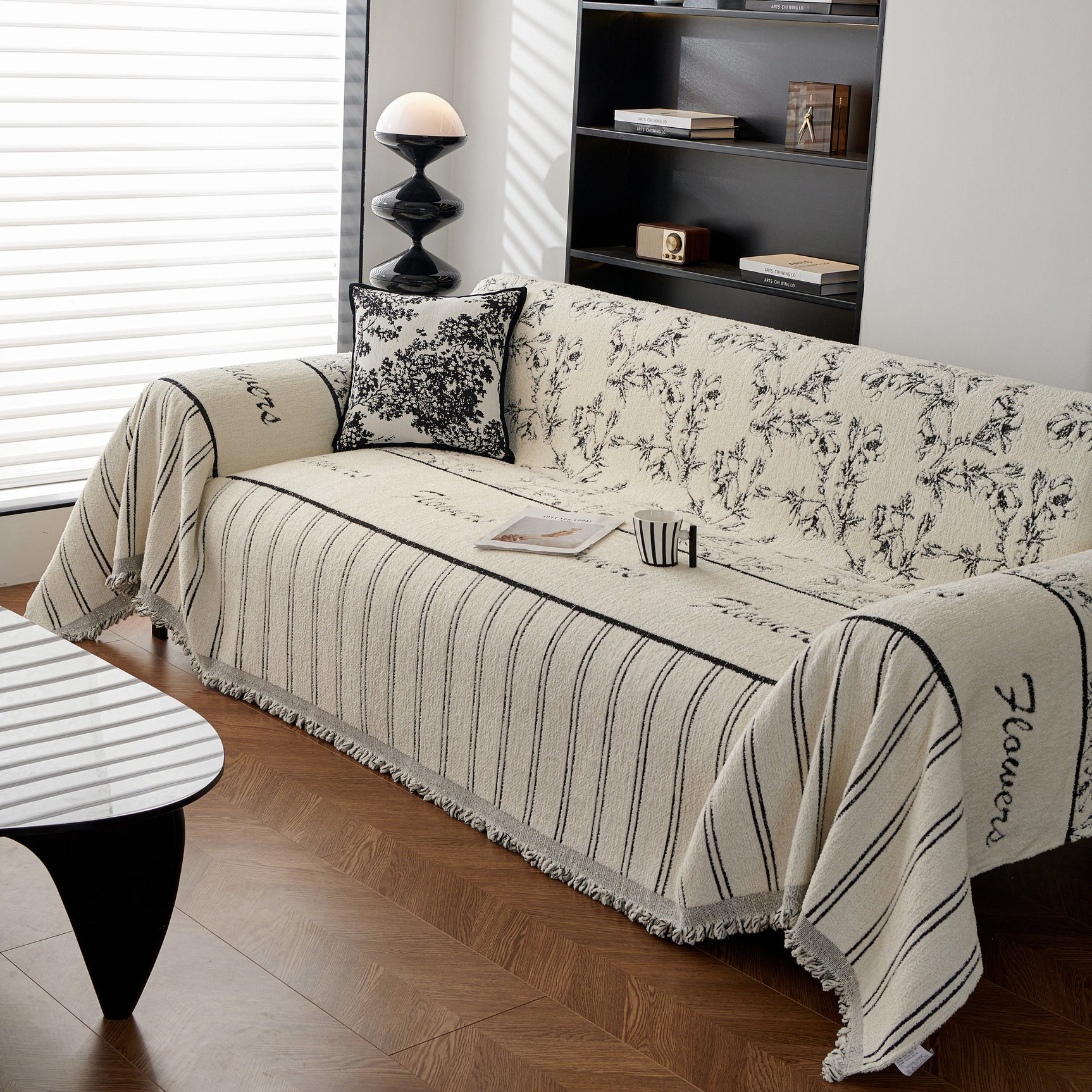 Chenille Striped Floral Couch Cover Sofa Slipcover for Most Shape Sofas, Reversible Sofa Throw Cover - Ornate Home