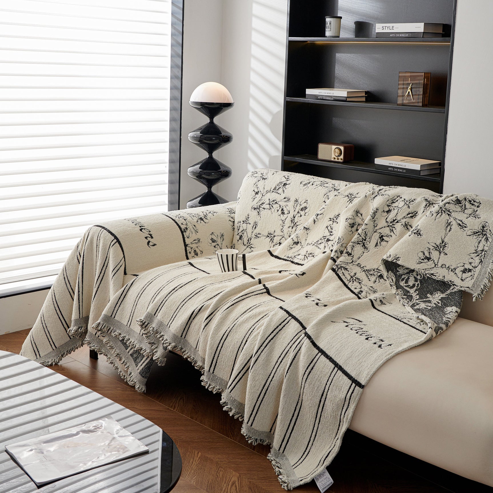 Chenille Striped Floral Couch Cover Sofa Slipcover for Most Shape Sofas, Reversible Sofa Throw Cover - Ornate Home
