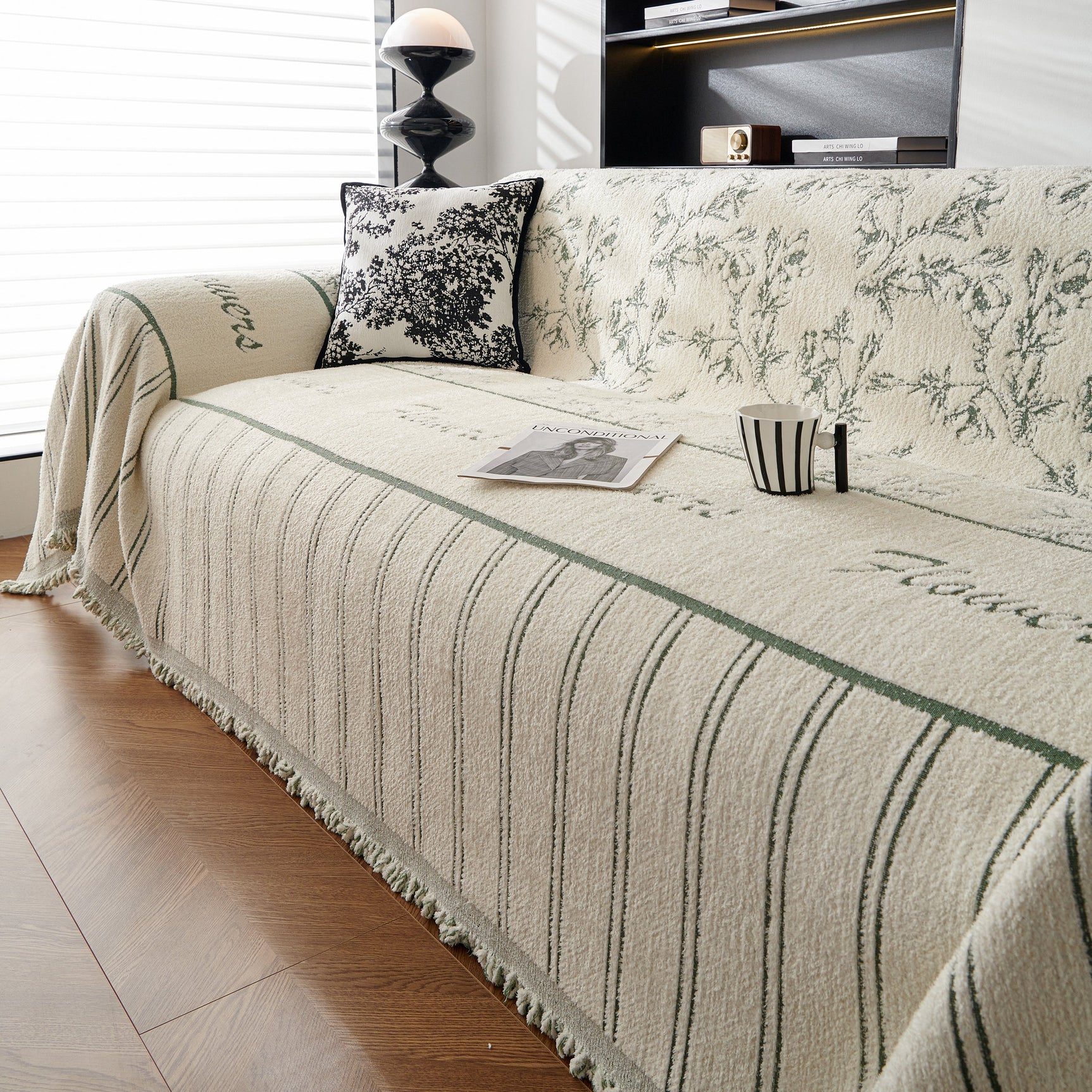 Chenille Striped Floral Couch Cover Sofa Slipcover for Most Shape Sofas, Reversible Sofa Throw Cover - Ornate Home