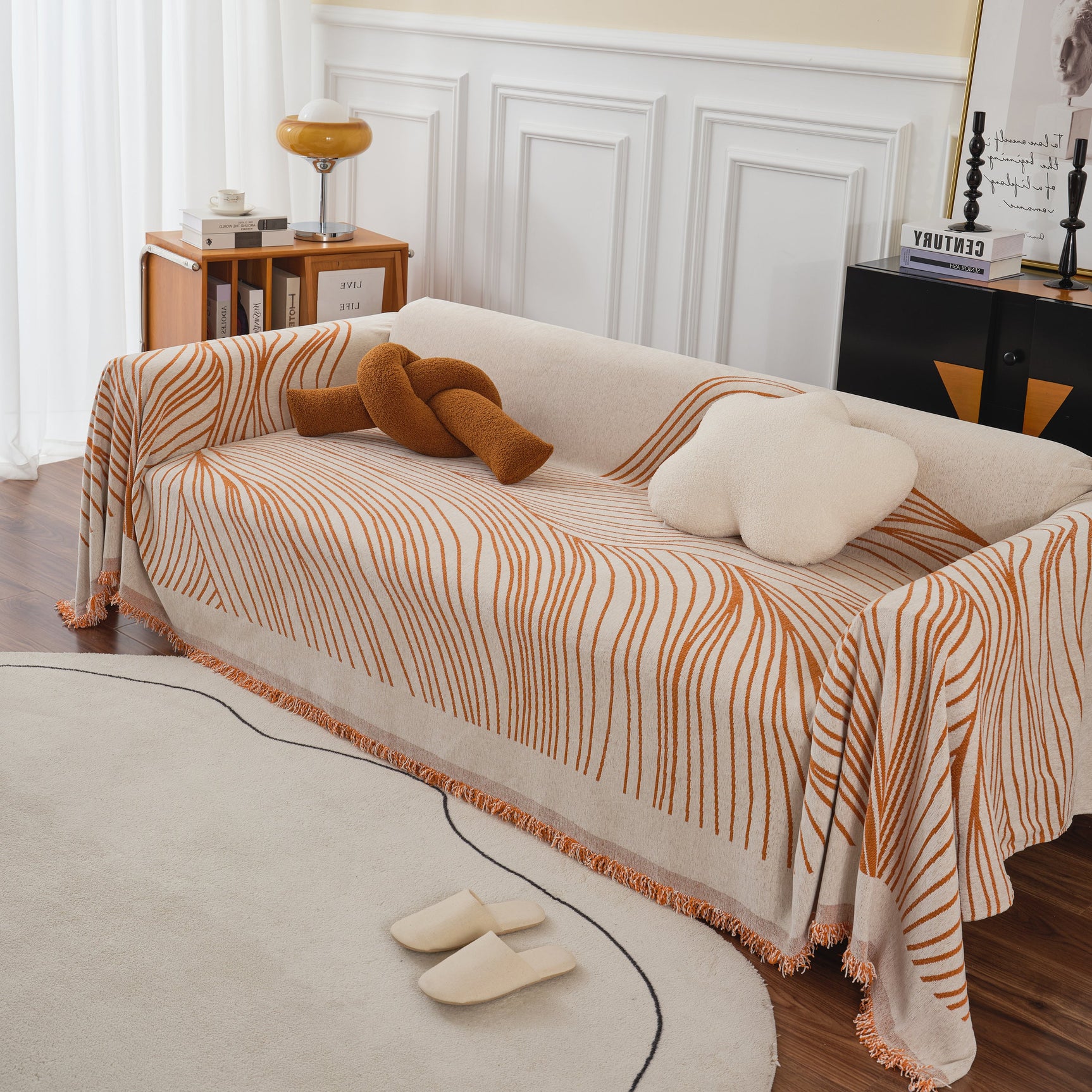 Chenille Striped Sofa Throw Blanket, Furniture Throw Covers Living Room Couch Cover - Ornate Home