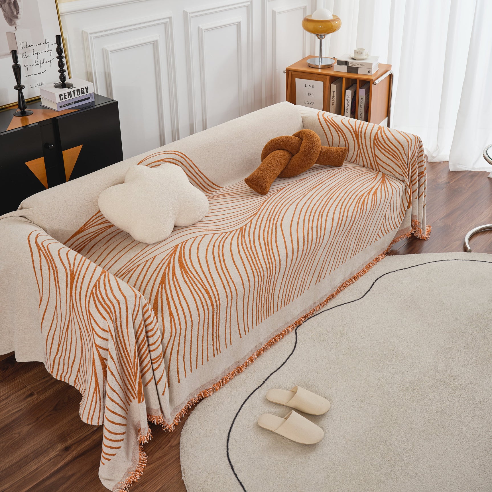 Chenille Striped Sofa Throw Blanket, Furniture Throw Covers Living Room Couch Cover - Ornate Home