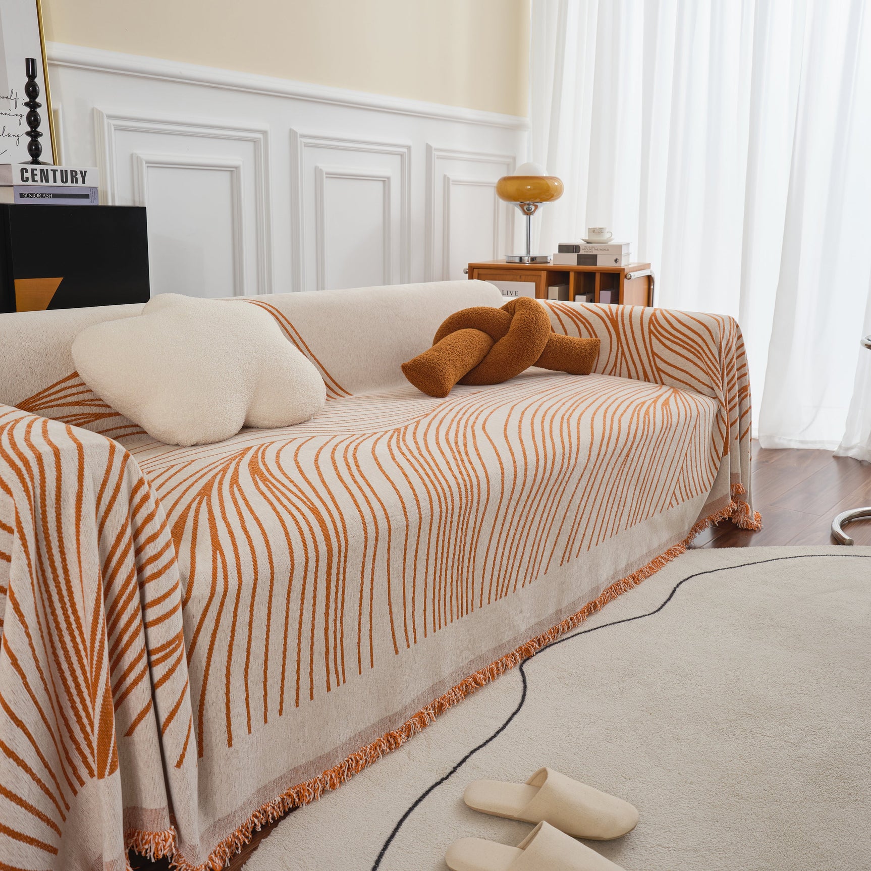 Chenille Striped Sofa Throw Blanket, Furniture Throw Covers Living Room Couch Cover - Ornate Home