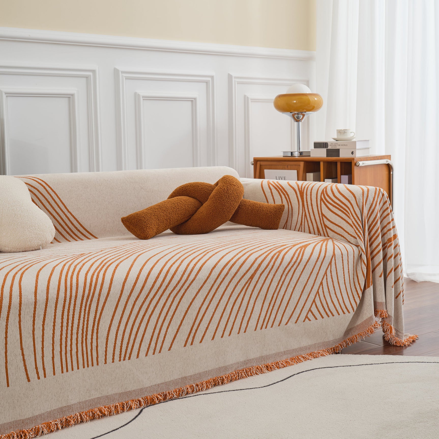Chenille Striped Sofa Throw Blanket, Furniture Throw Covers Living Room Couch Cover - Ornate Home