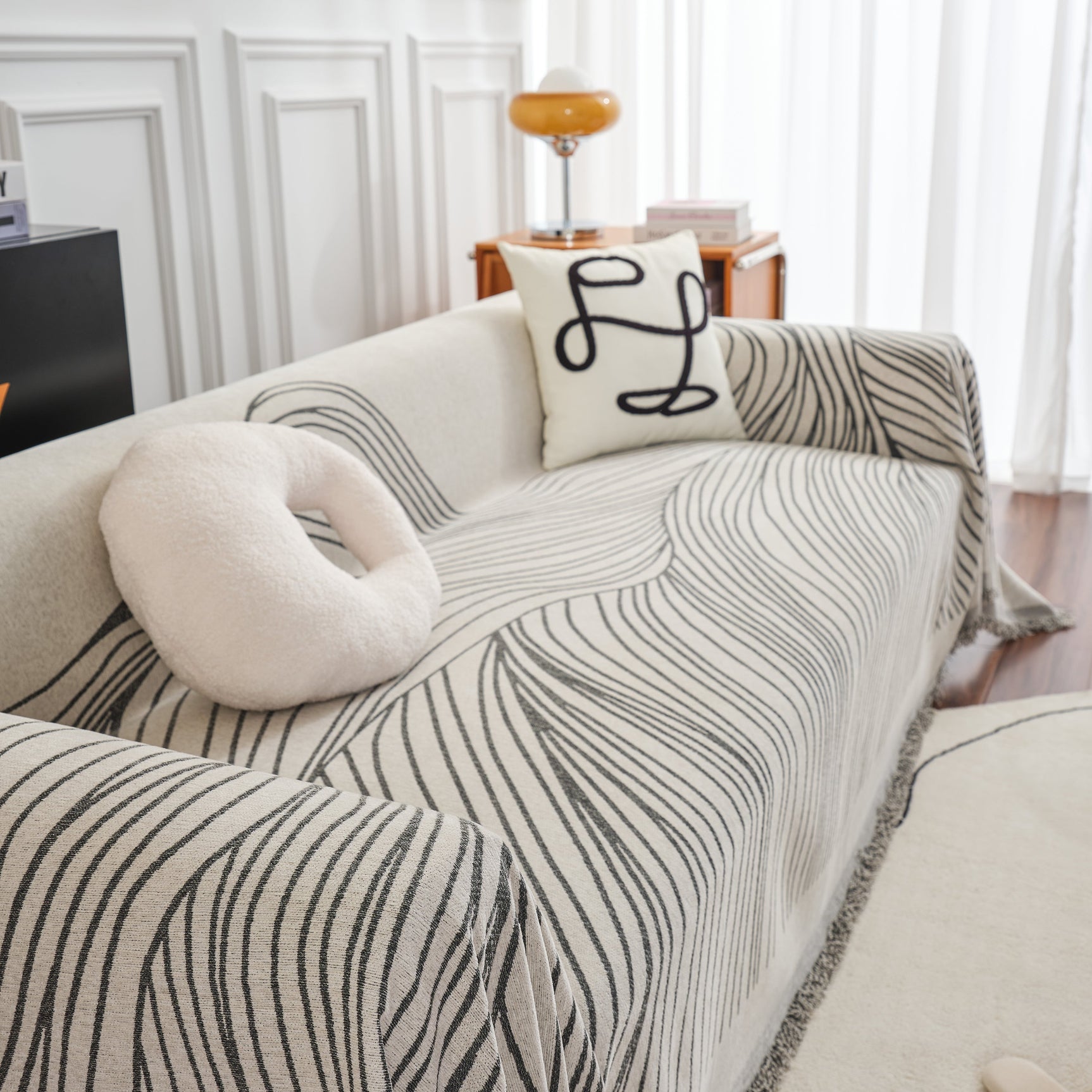 Chenille Striped Sofa Throw Blanket, Furniture Throw Covers Living Room Couch Cover - Ornate Home