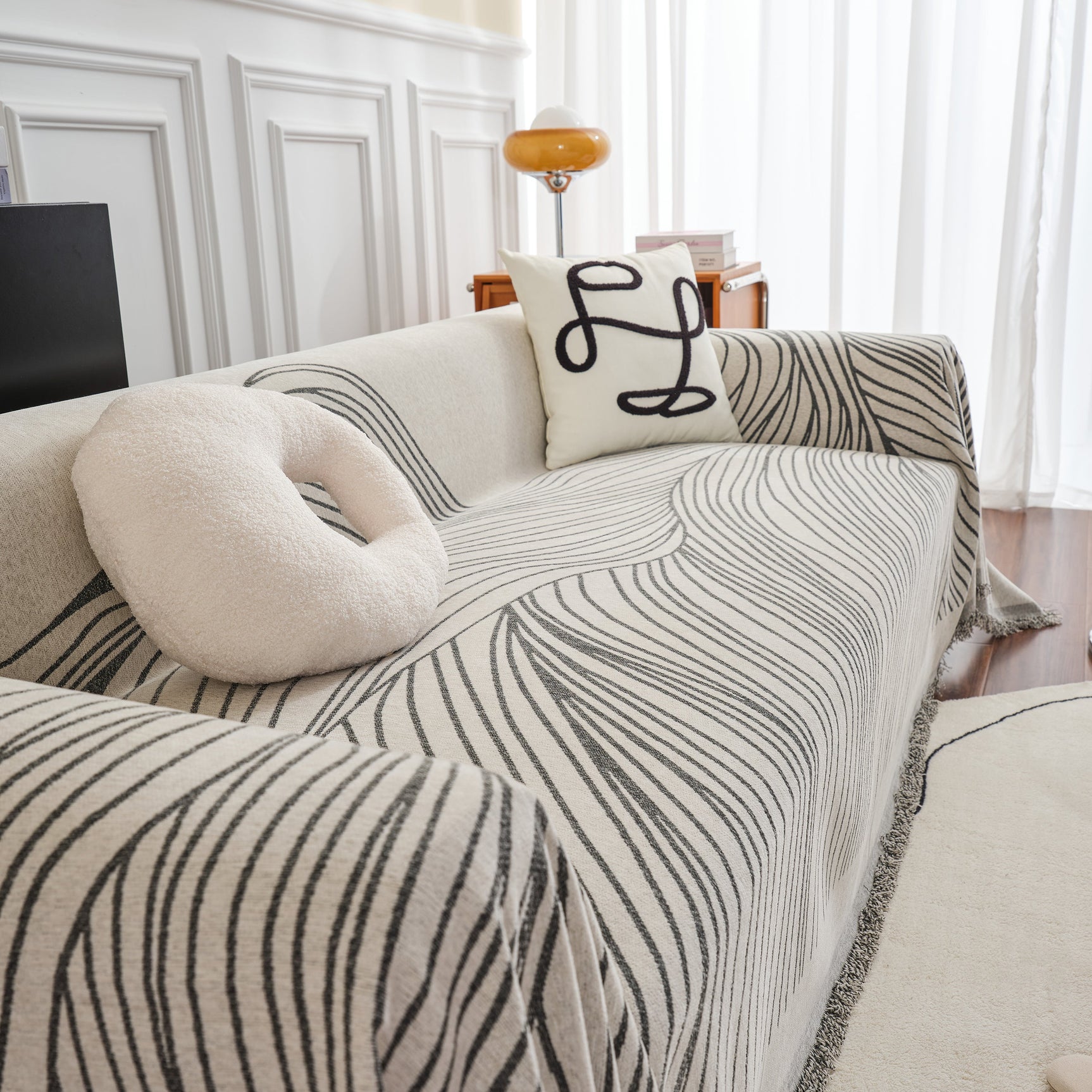 Chenille Striped Sofa Throw Blanket, Furniture Throw Covers Living Room Couch Cover - Ornate Home