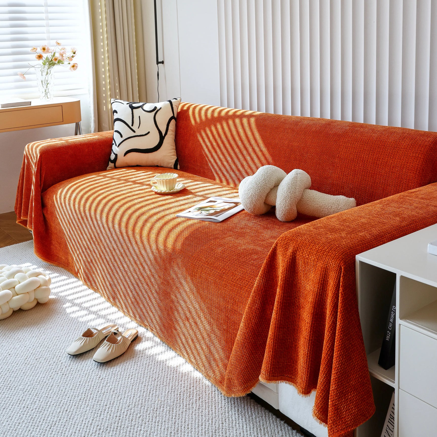 Chenille Thickened Solid Couch Blanket Throws, Reversible Couch Covers for Sectional Couches - Ornate Home