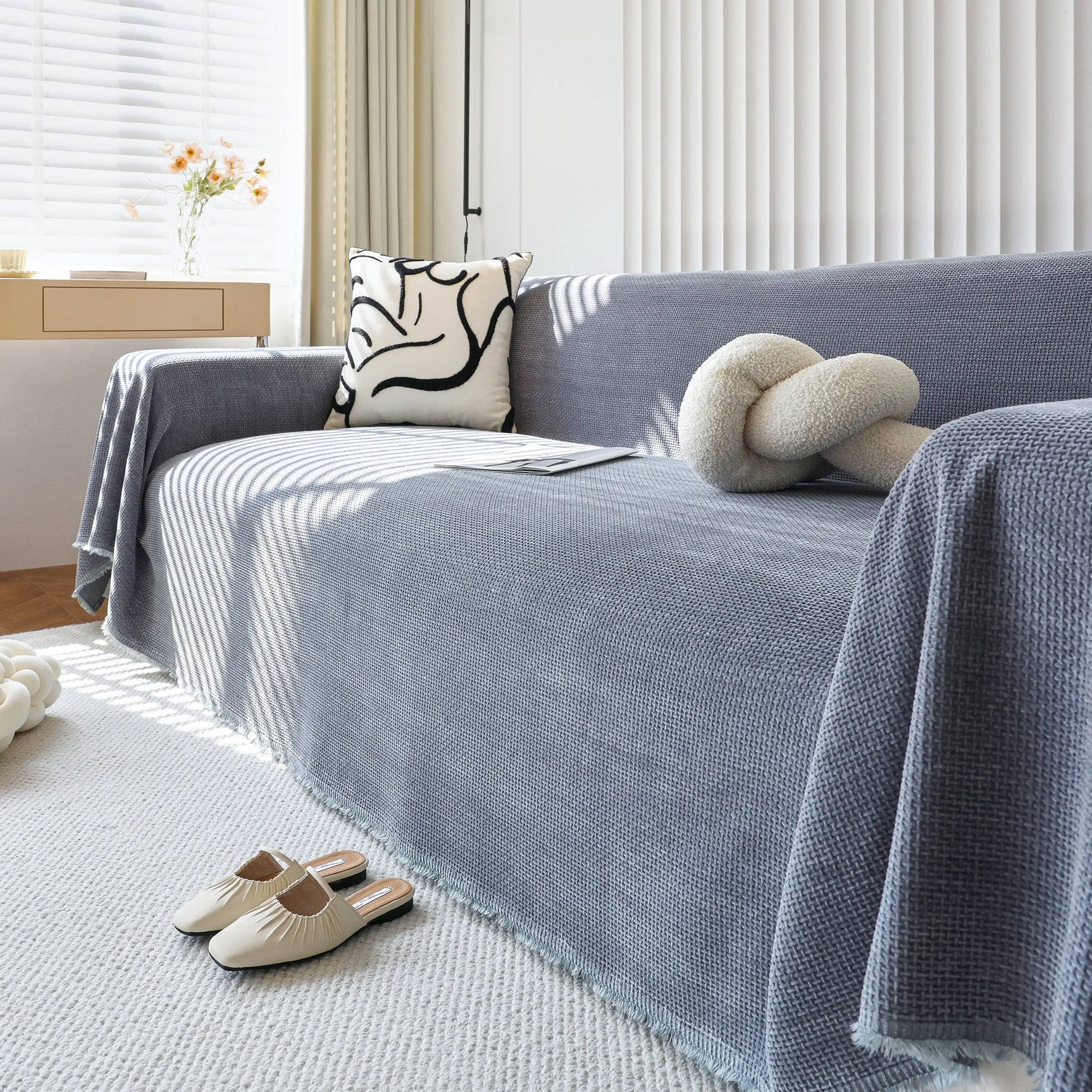 Chenille Thickened Solid Couch Blanket Throws, Reversible Couch Covers for Sectional Couches - Ornate Home